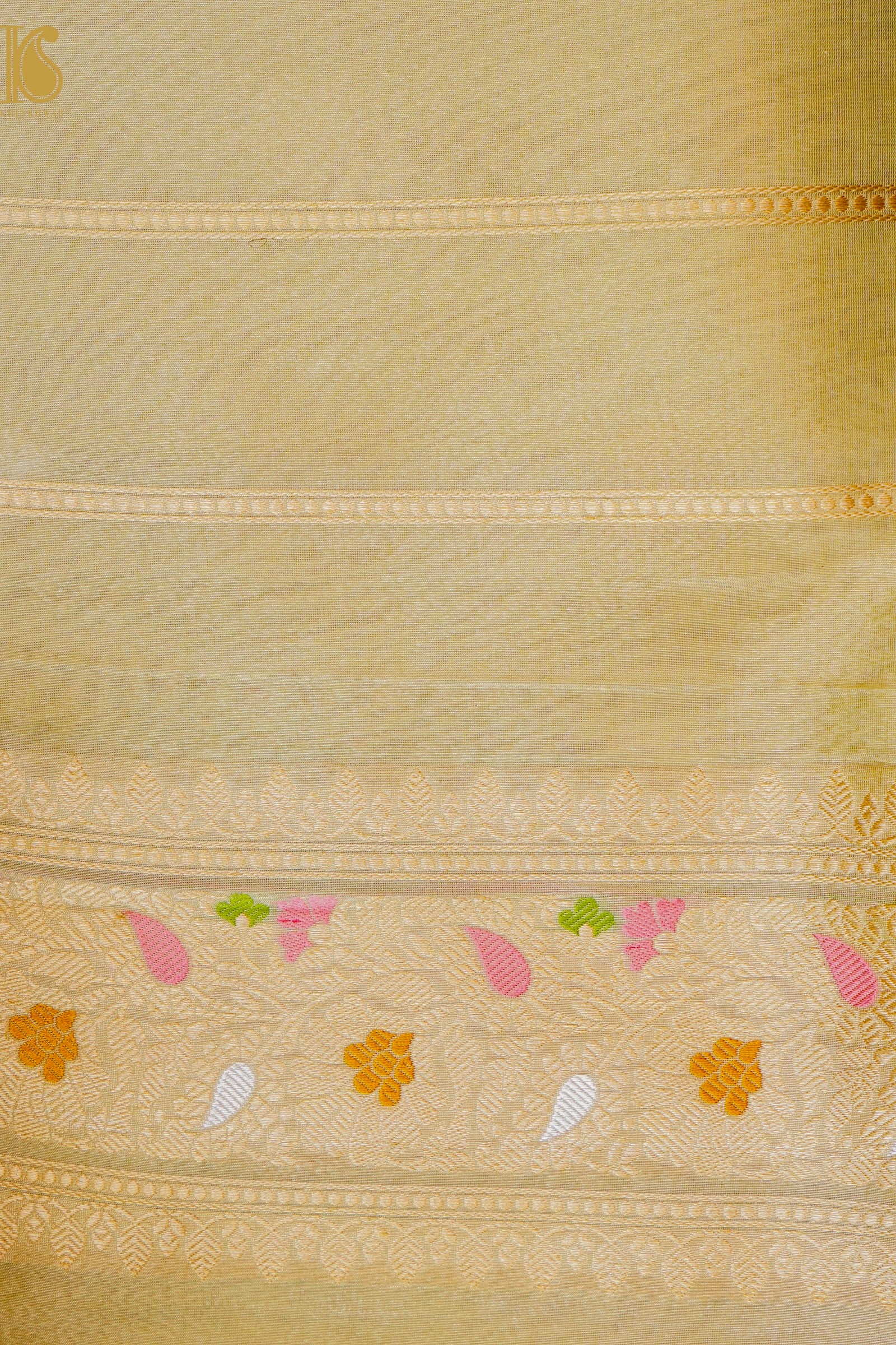 Handloom Banarasi Pure Silk Tissue Saree with Alfi Border