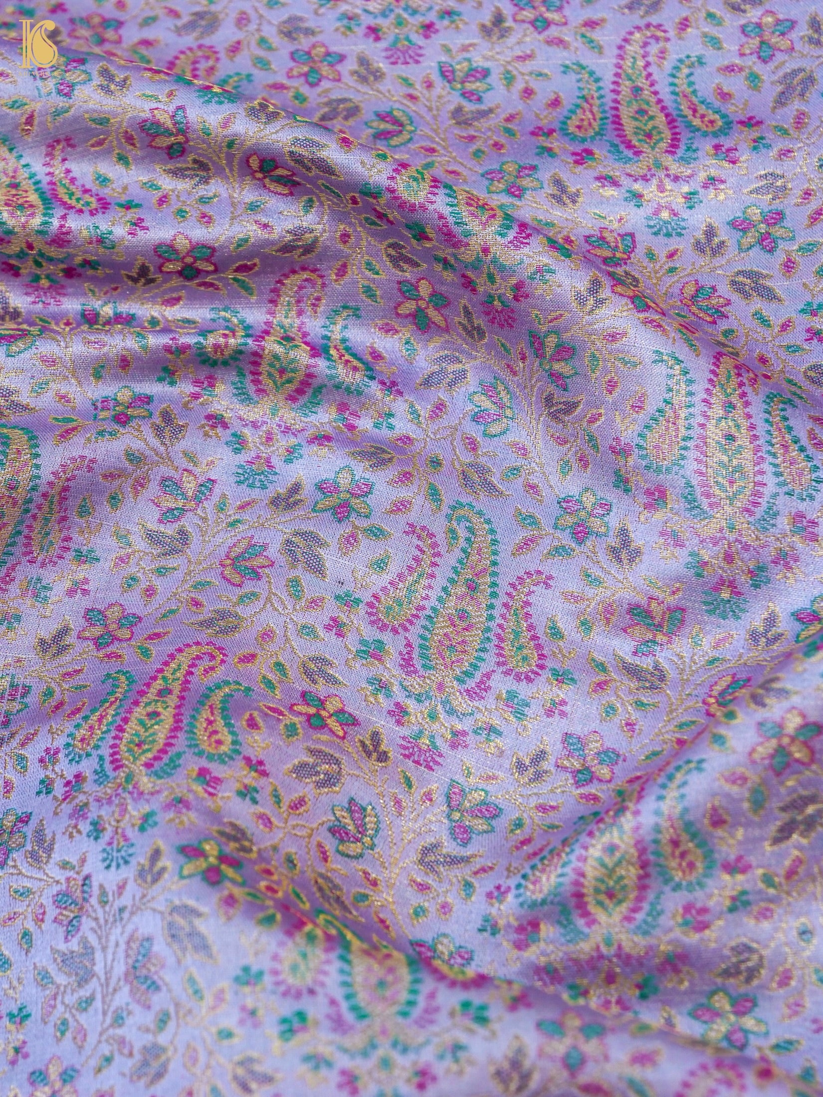 Handloom Banarasi Tanchoi Silk Nawabi Ambi Fabric