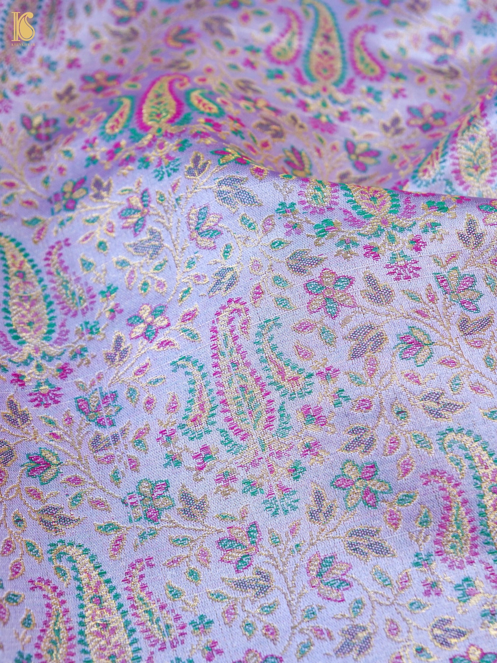 Handloom Banarasi Tanchoi Silk Nawabi Ambi Fabric