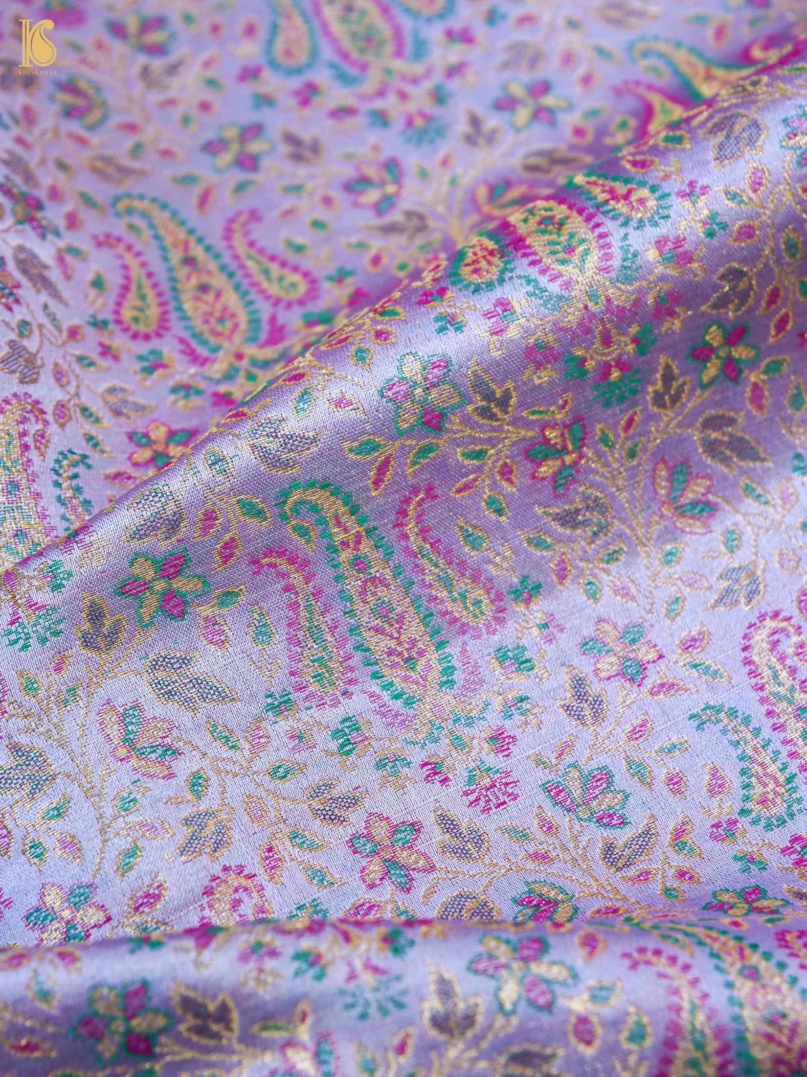 Handloom Banarasi Tanchoi Silk Nawabi Ambi Fabric