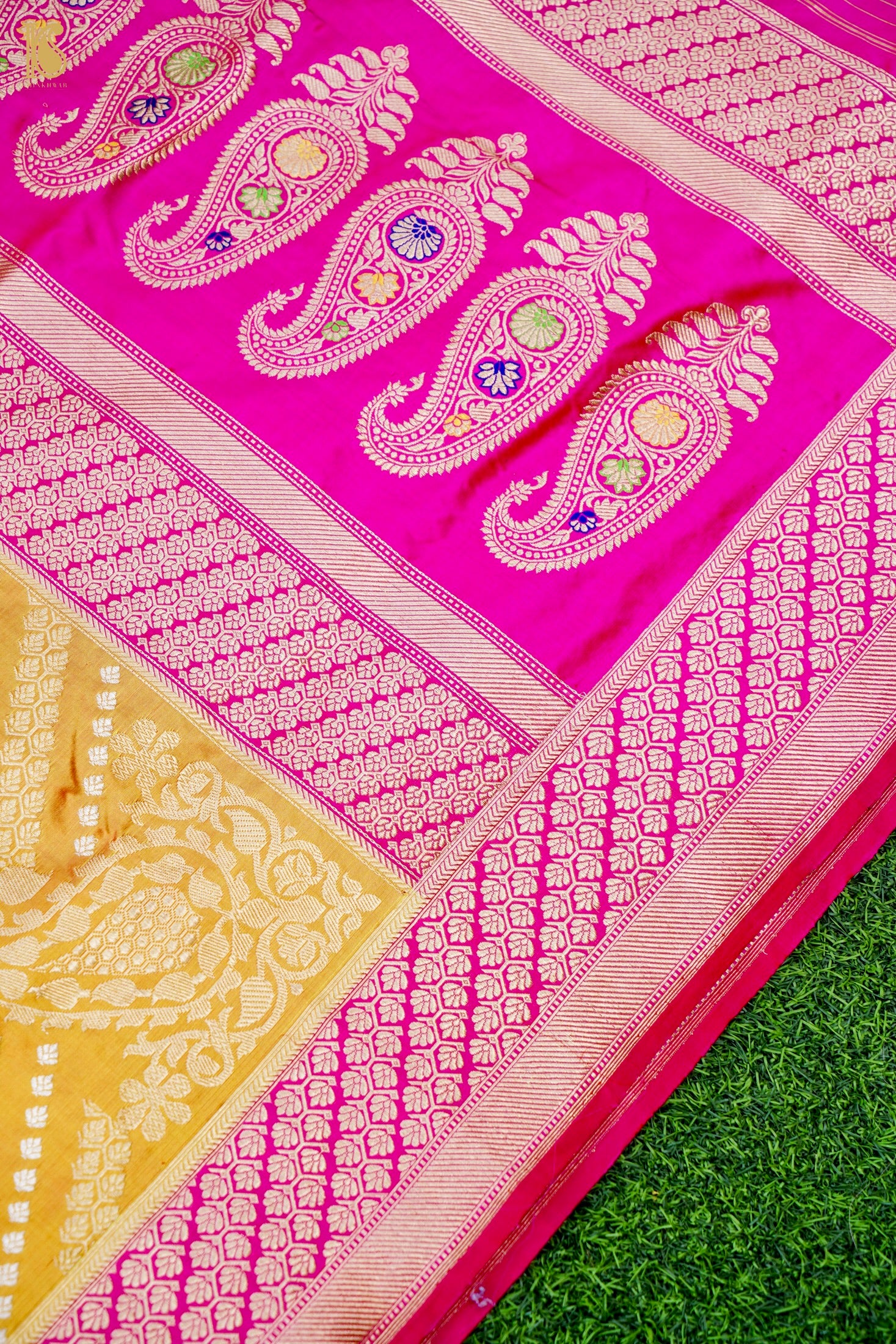 Handloom Banarasi Chauki Rangkat Pink Silk Saree