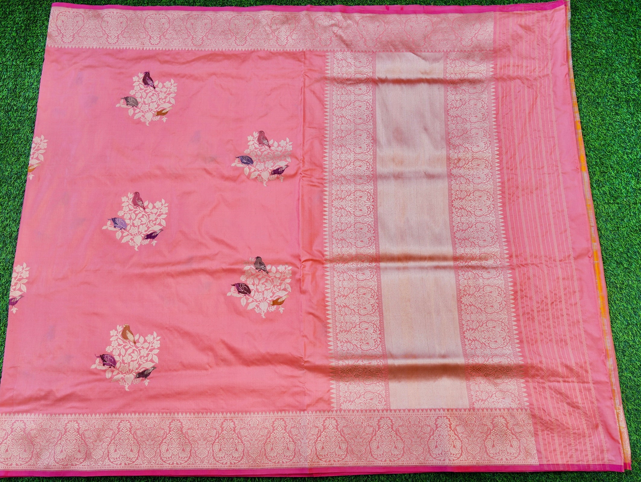 Handwoven Banarasi Katan Silk Kadwa Bird Boota Saree