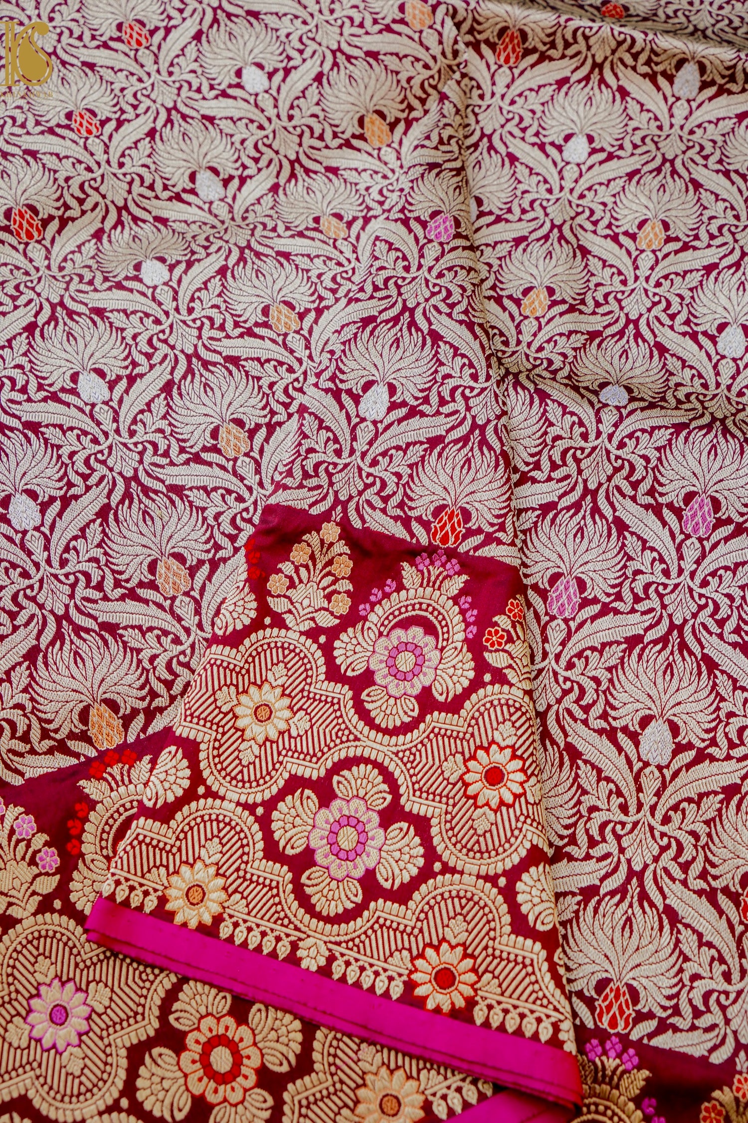 Handloom Banarasi Silk Meena Brocade Saree with Kadwa Border