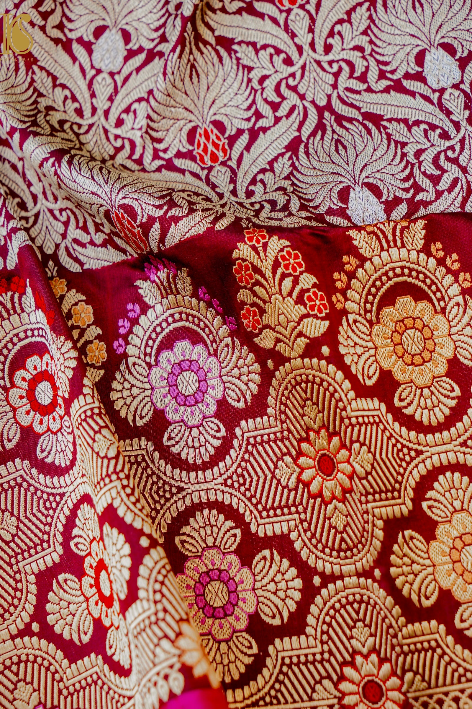 Handloom Banarasi Silk Meena Brocade Saree with Kadwa Border