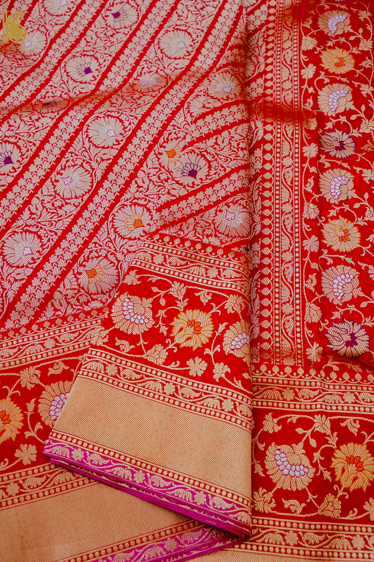Handloom Banarasi Silk Meena Brocade Saree with Kadwa Border