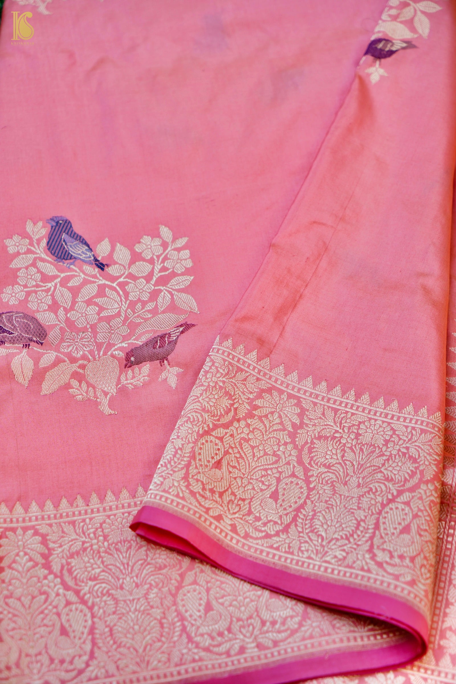 Handwoven Banarasi Katan Silk Kadwa Bird Boota Saree