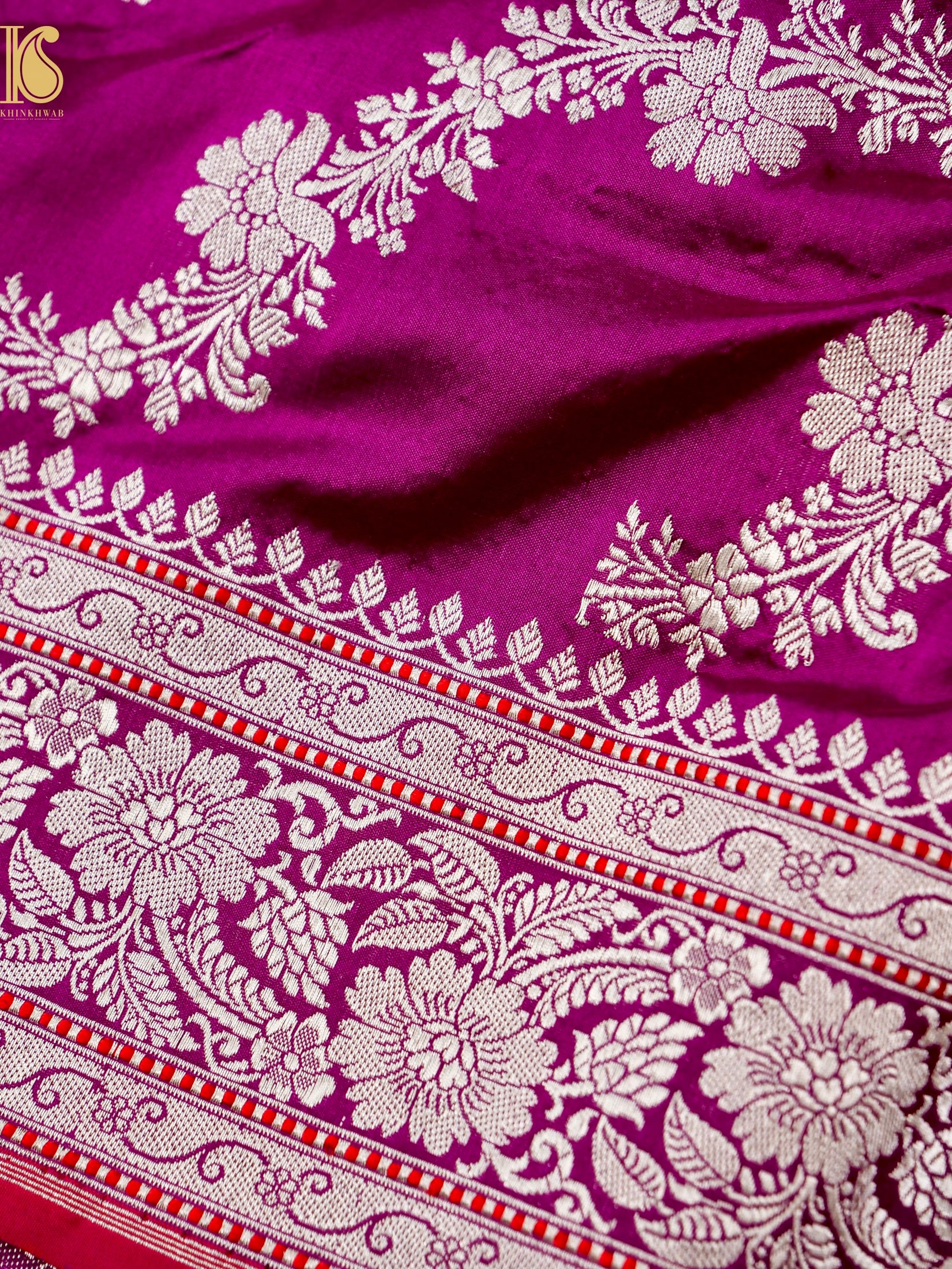 Pure Katan Silk Handloom Banarasi Kadwa Fullari Bel Saree