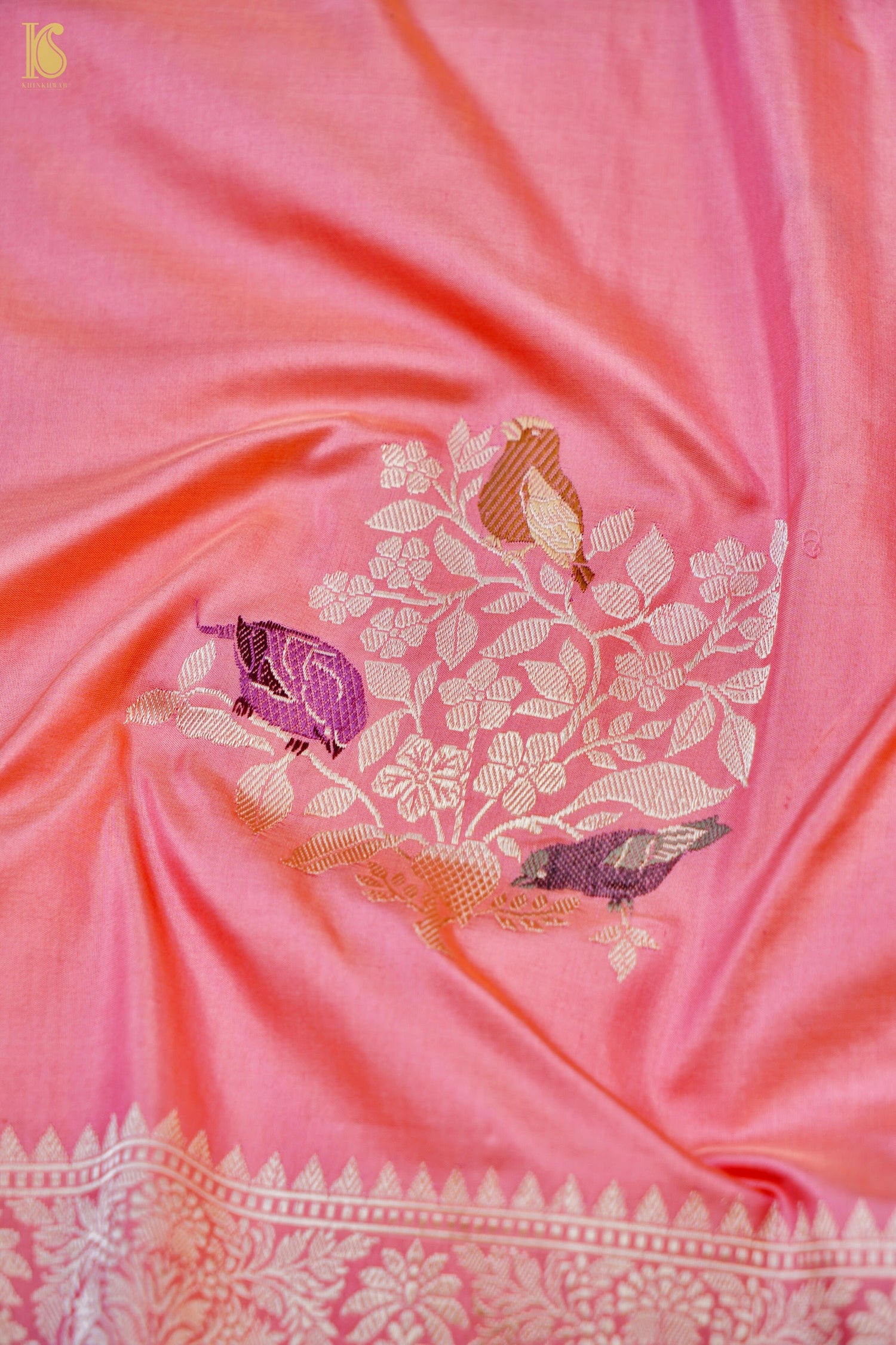 Handwoven Banarasi Katan Silk Kadwa Bird Boota Saree