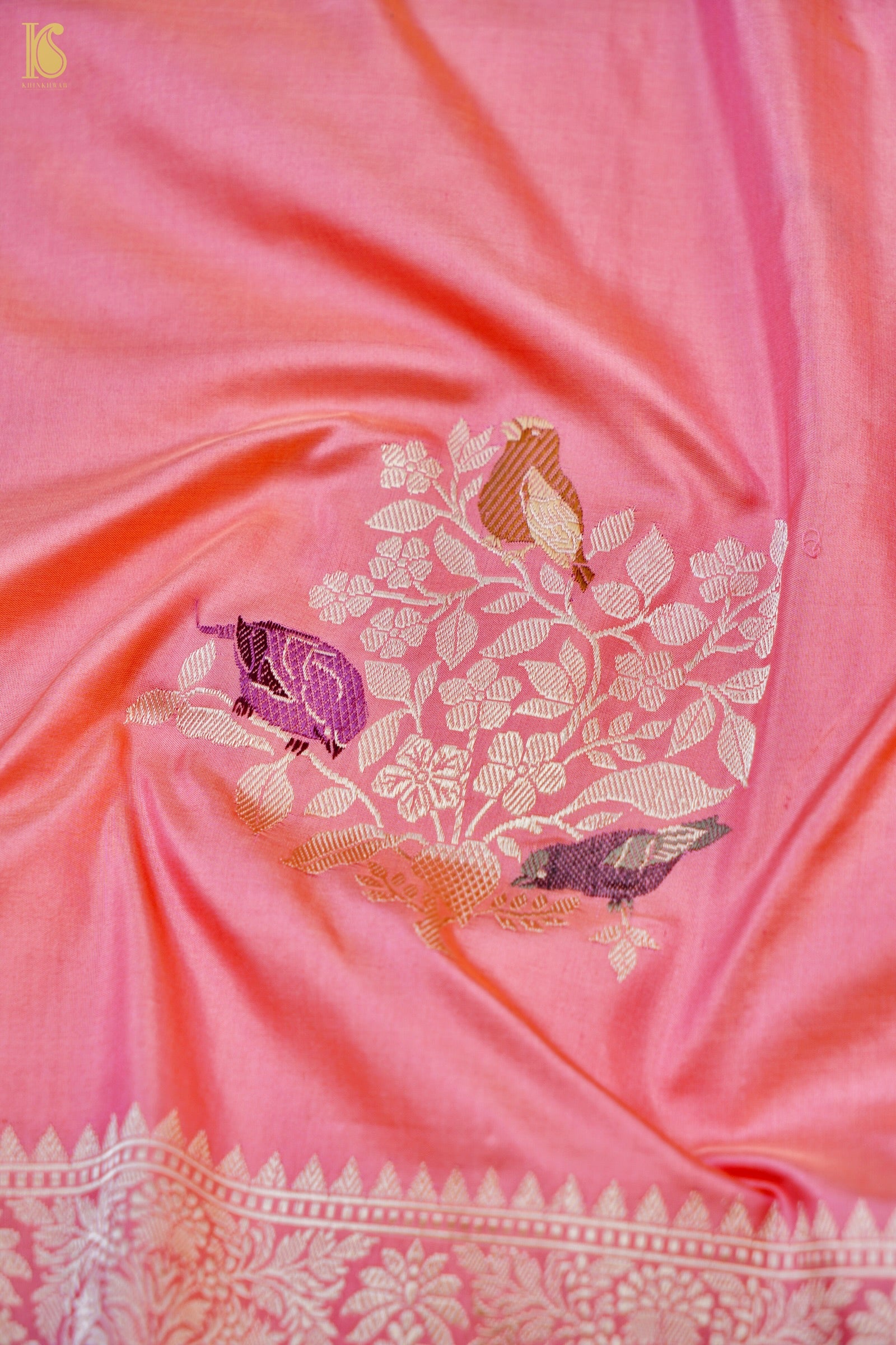 Handwoven Banarasi Katan Silk Kadwa Bird Boota Saree