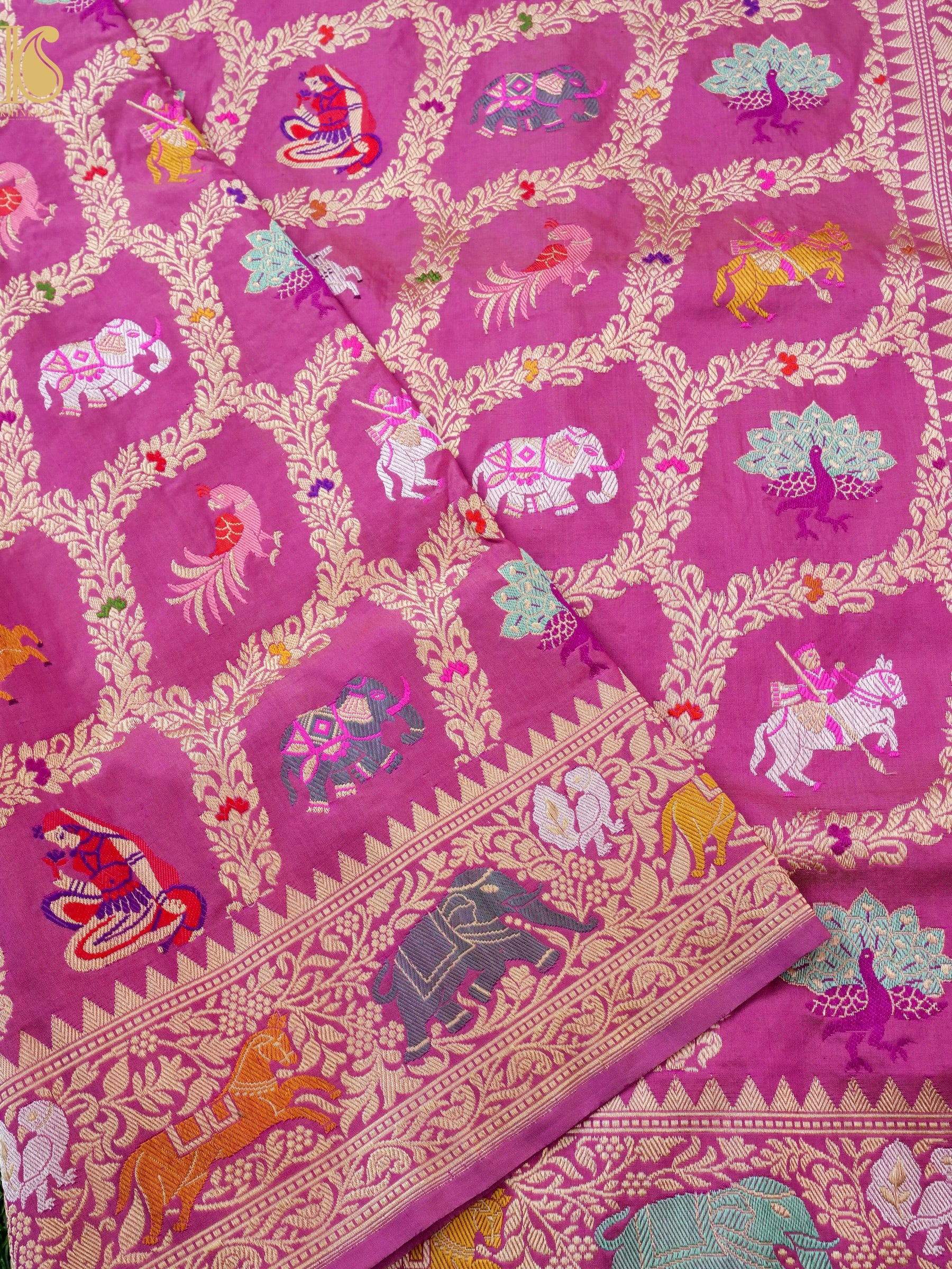 Handwoven Banarasi Katan Silk Kadwa Shikargah Saree