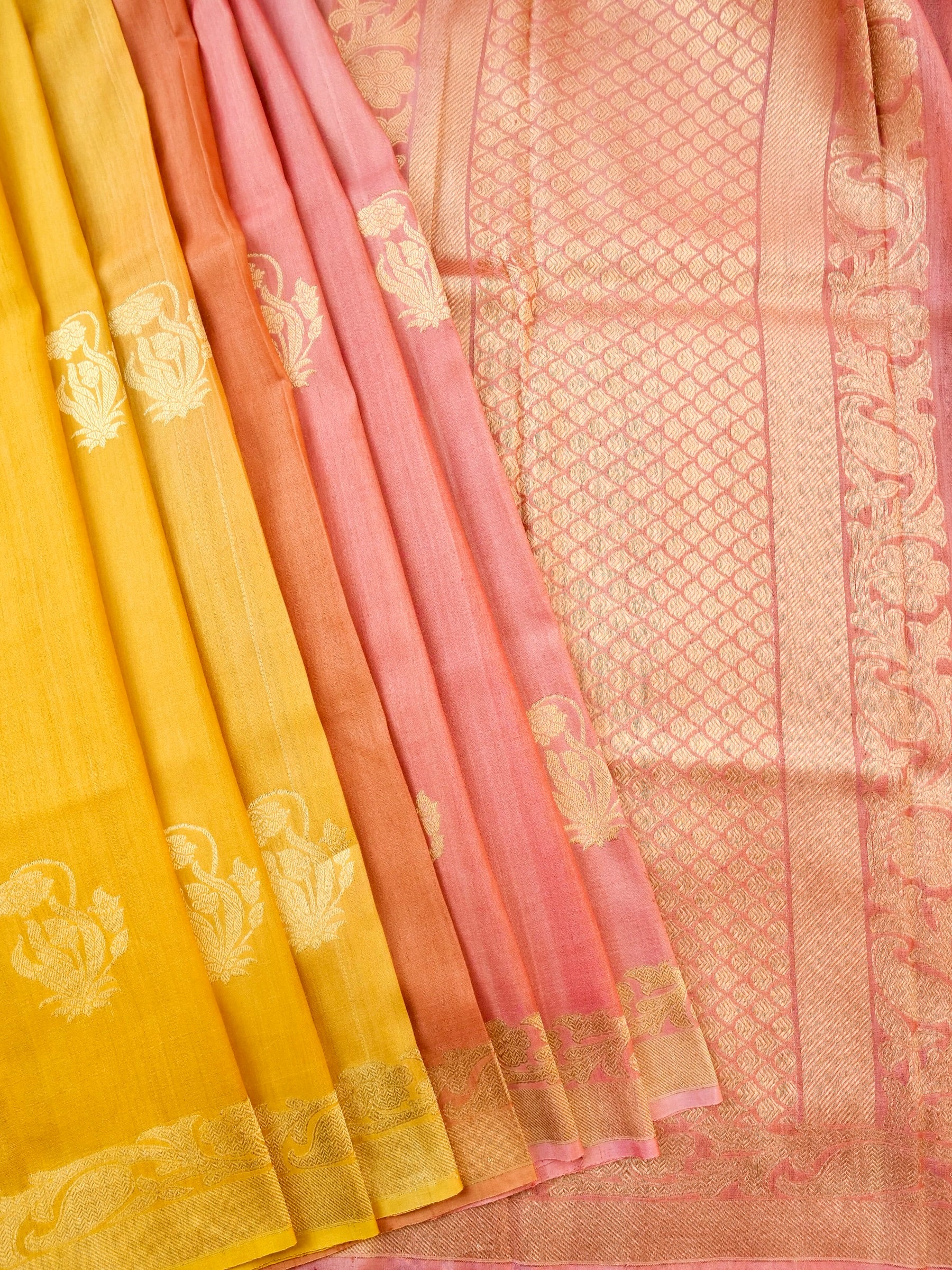Handloom Banarasi Tussar by Georgette Silk Kadwa Saree - Khinkhwab
