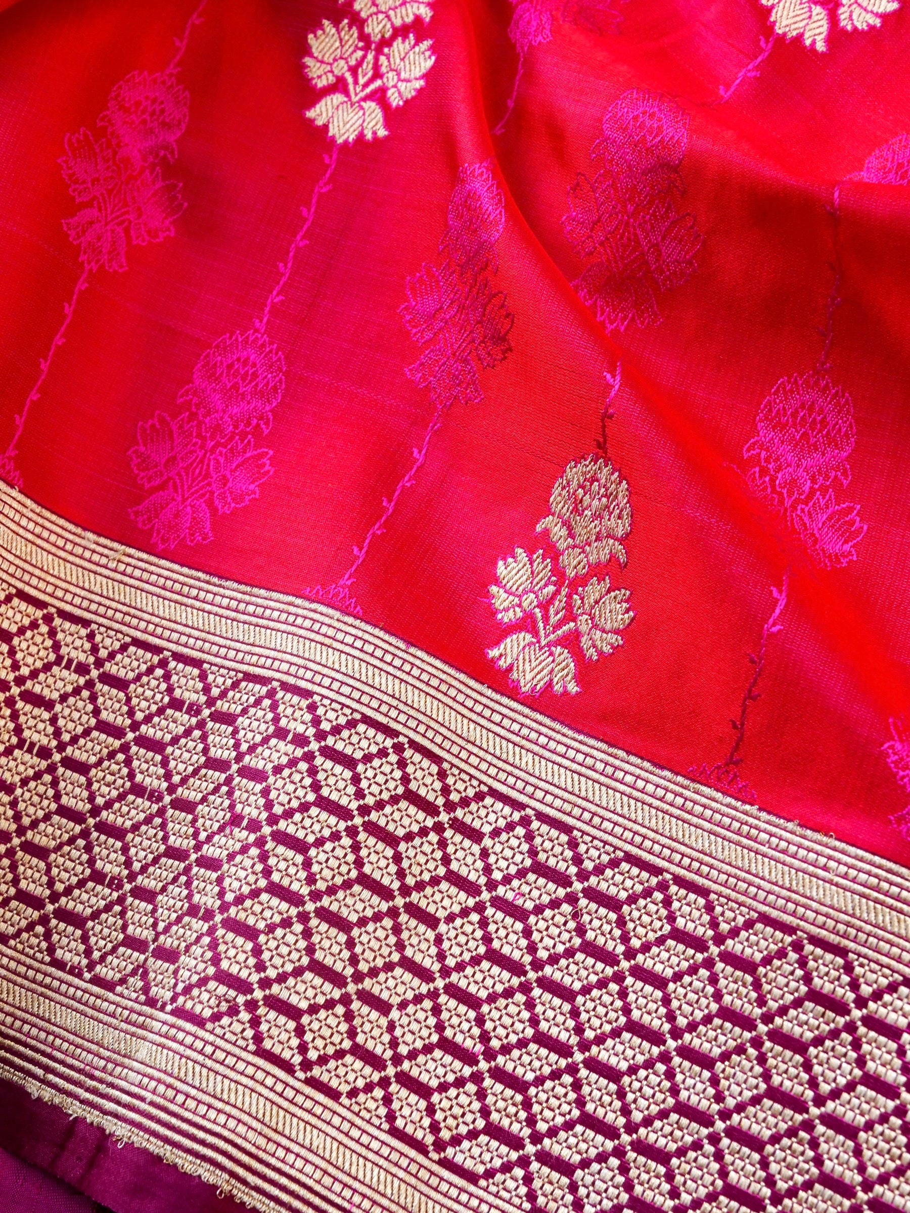 Handloom Banarasi Mashru Silk Tanchoi Kadwa Saree - Khinkhwab