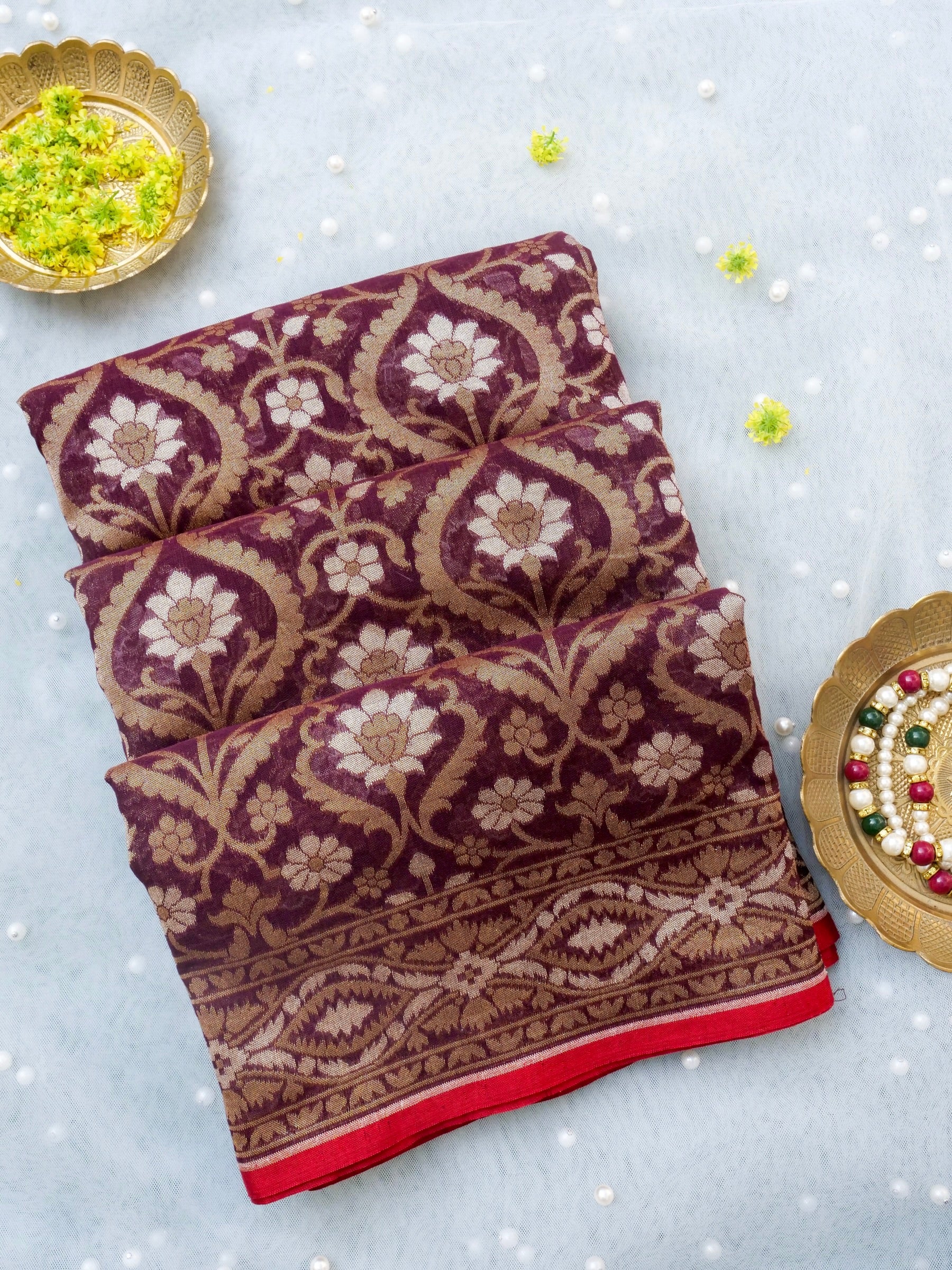 Banarasi Cotton Handloom Jamdani Ektara Saree - Khinkhwab