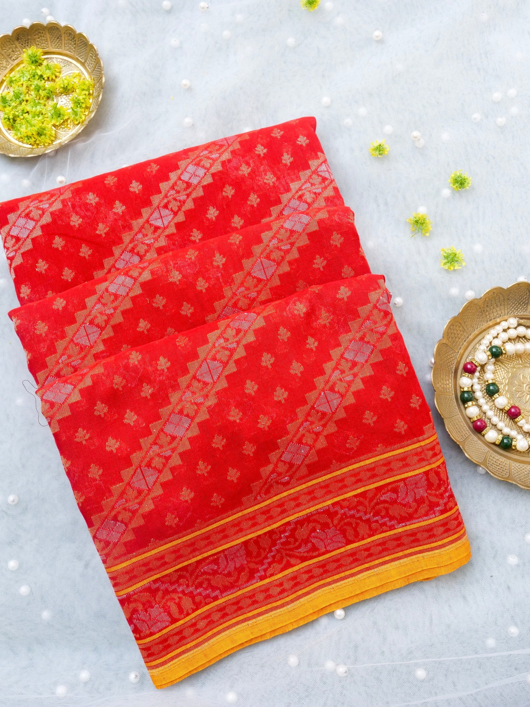 Banarasi Cotton Handloom Jamdani Ektara Saree - Khinkhwab