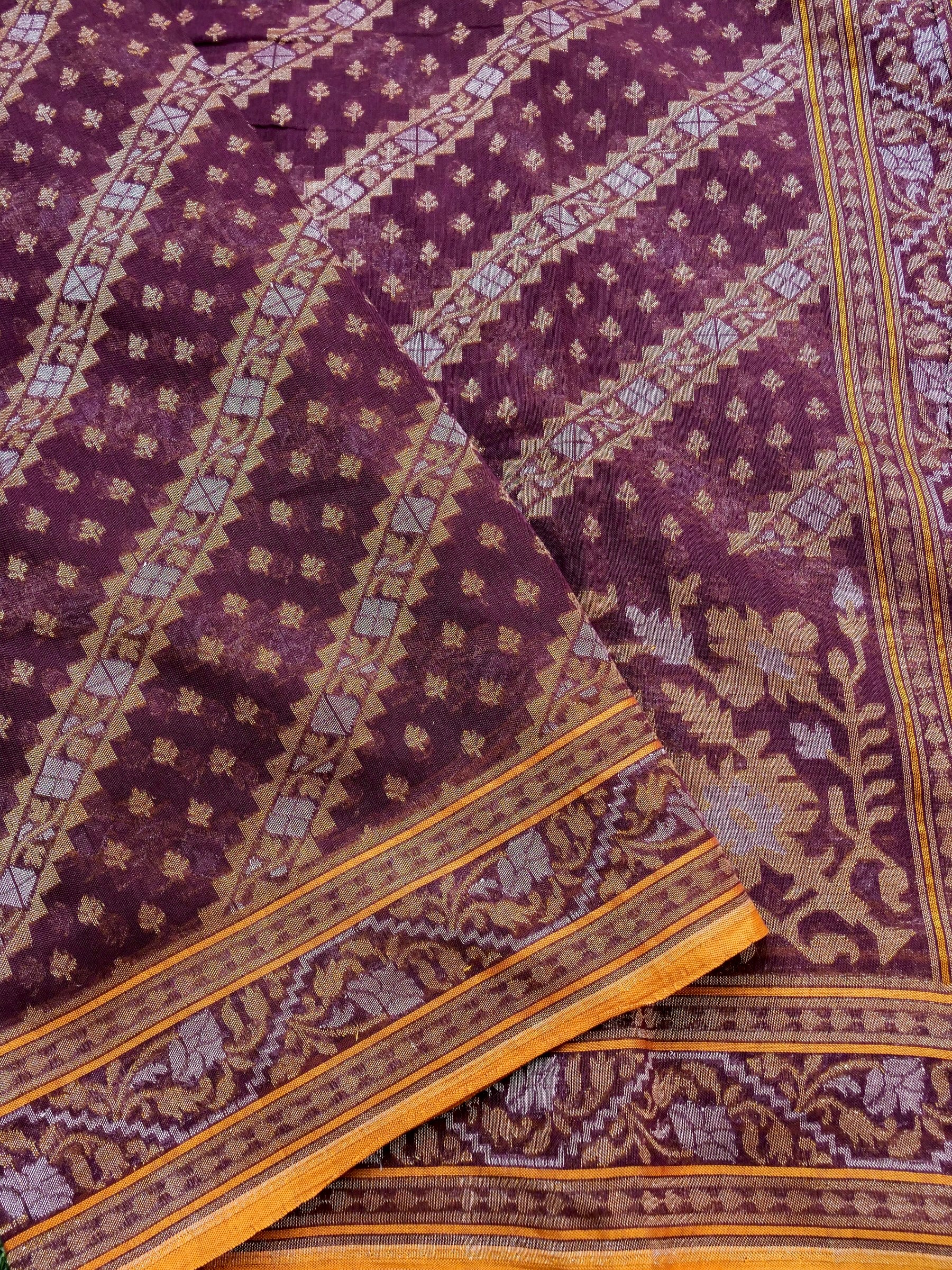 Banarasi Cotton Handloom Jamdani Ektara Saree - Khinkhwab