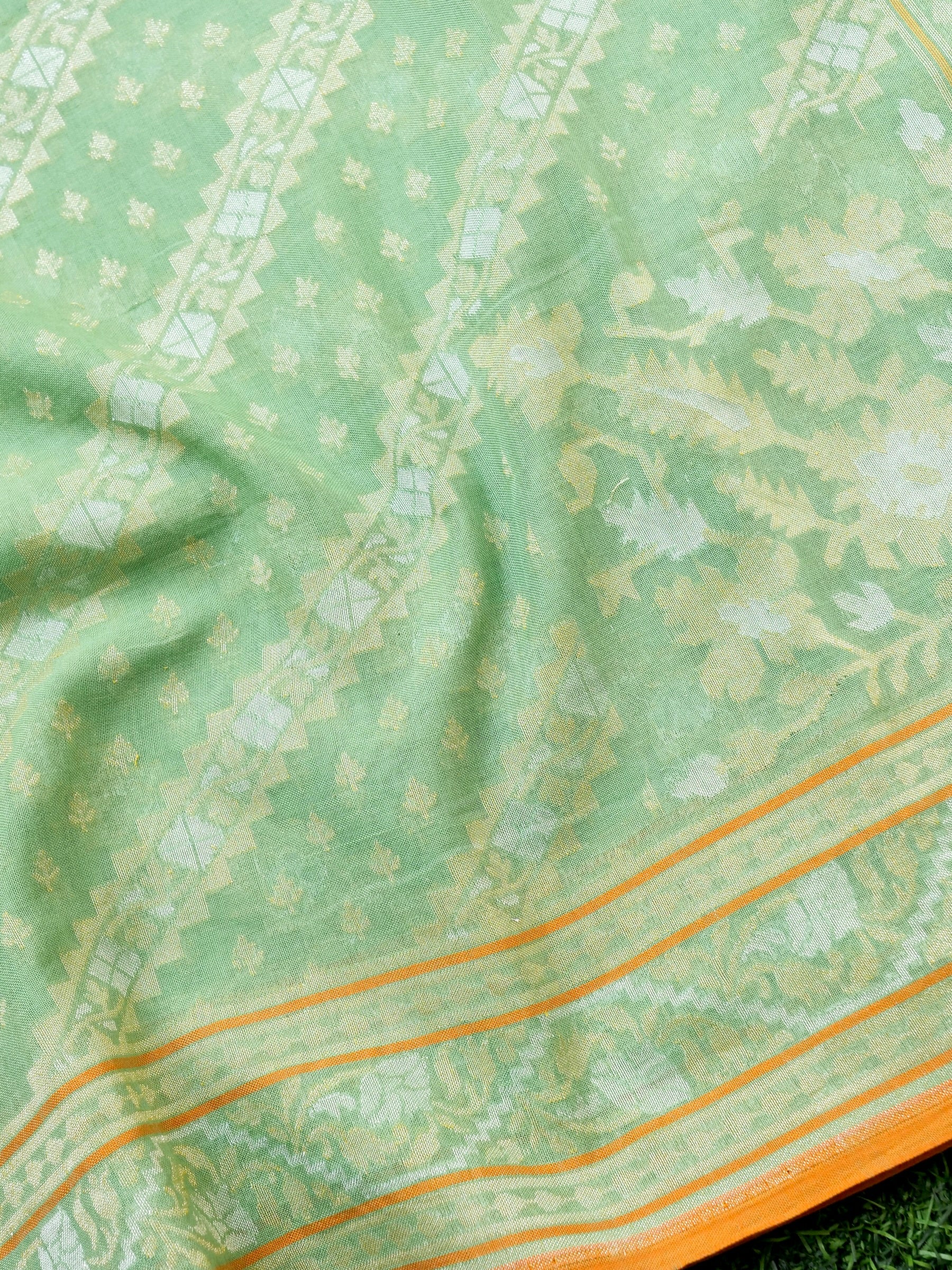 Banarasi Cotton Handloom Jamdani Ektara Saree - Khinkhwab