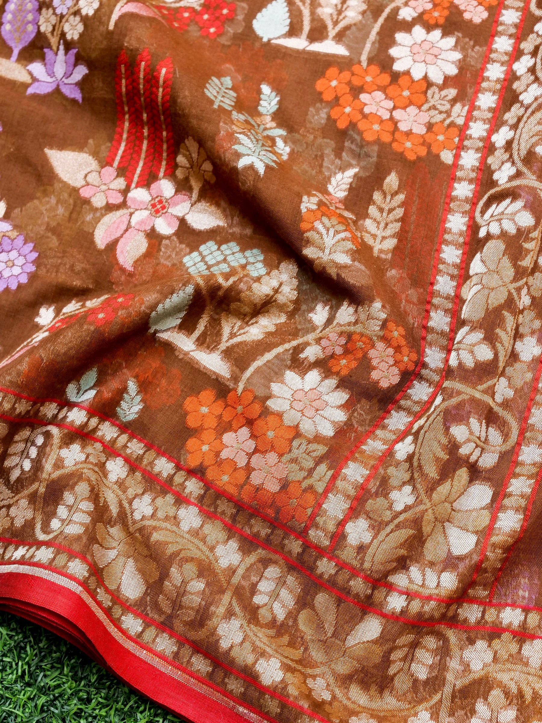 Banarasi Cotton Handloom Jamdani Ektara Saree - Khinkhwab