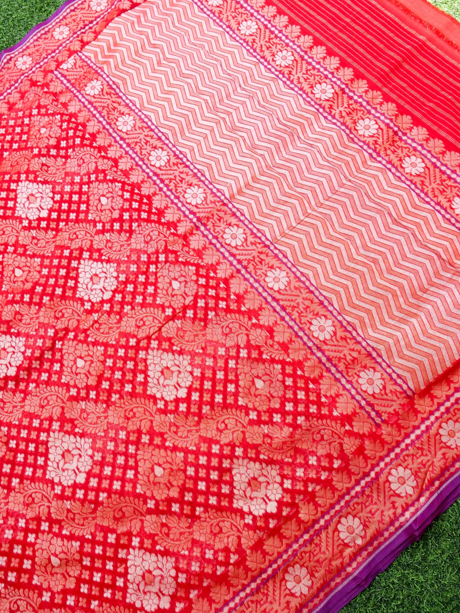 Banarasi Cotton Handloom Jamdani Ektara Saree - Khinkhwab