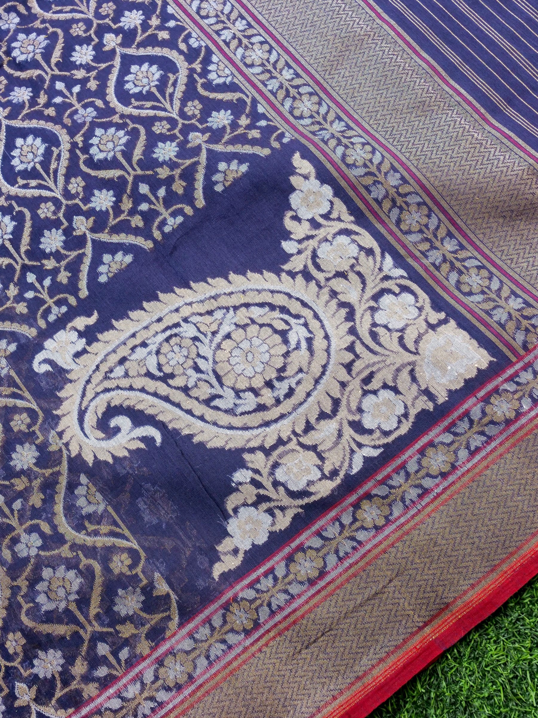 Banarasi Cotton Handloom Jamdani Ektara Saree - Khinkhwab