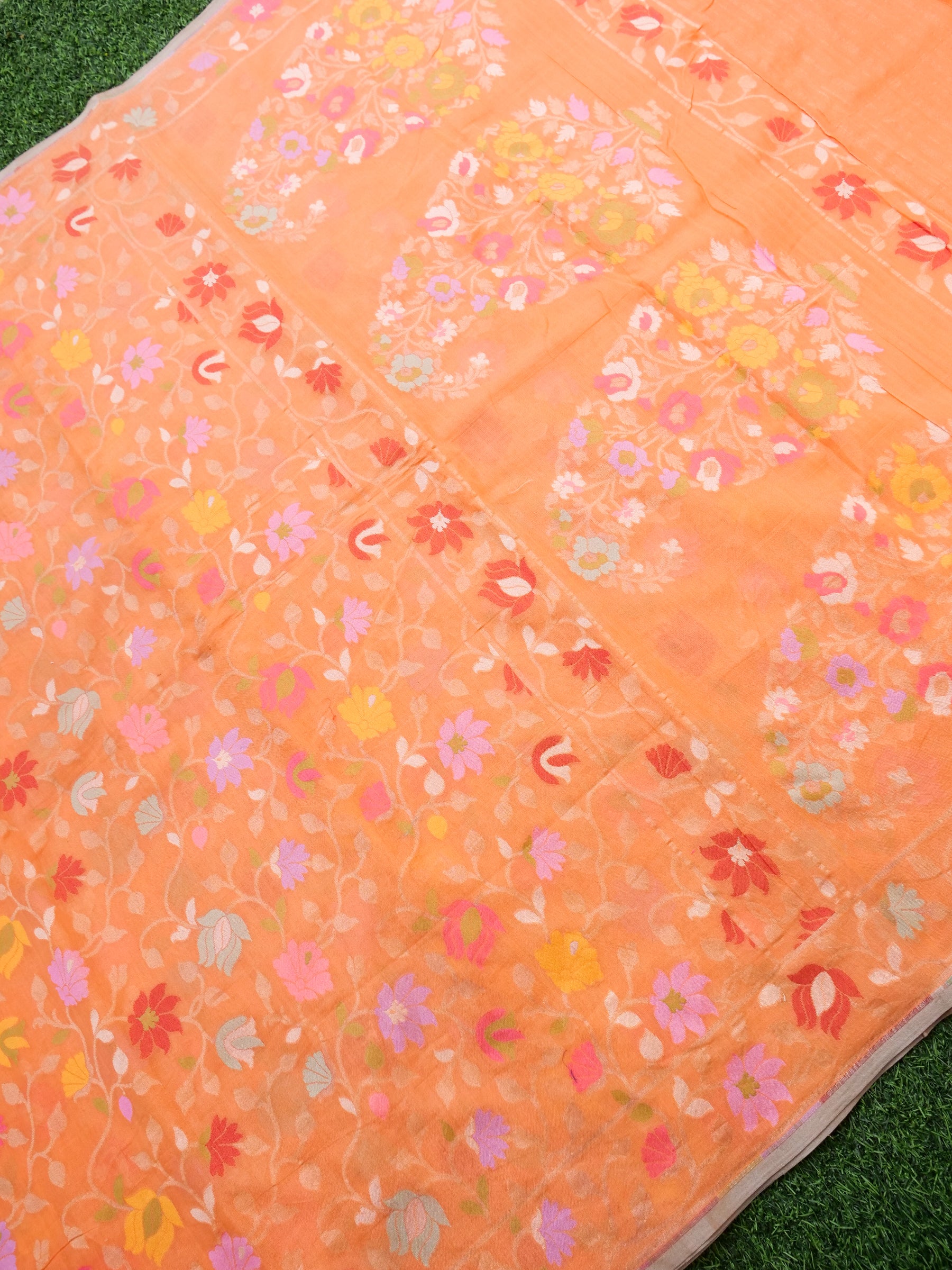 Banarasi Cotton Handloom Jamdani Ektara Saree - Khinkhwab