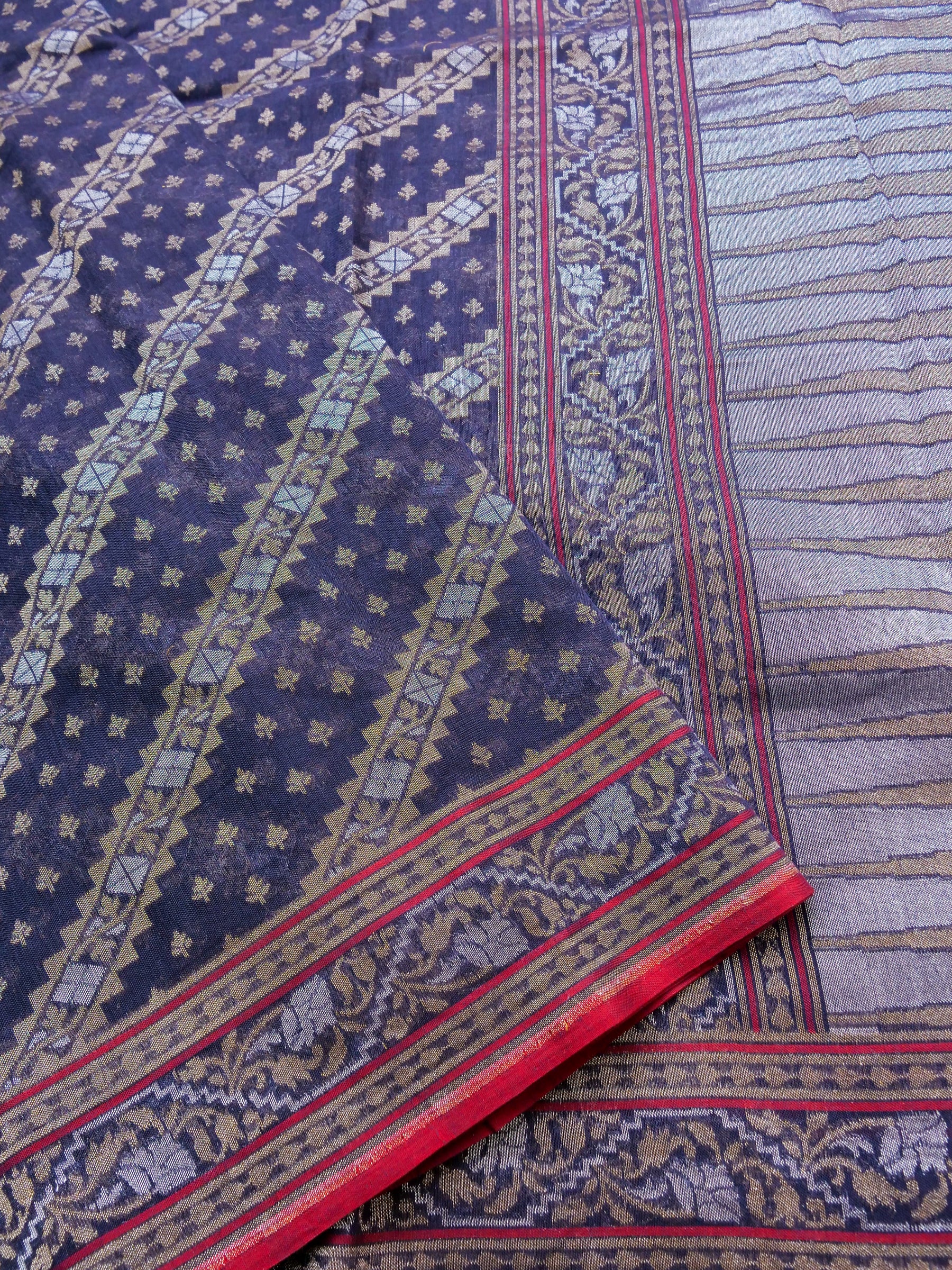 Banarasi Cotton Handloom Jamdani Ektara Saree - Khinkhwab
