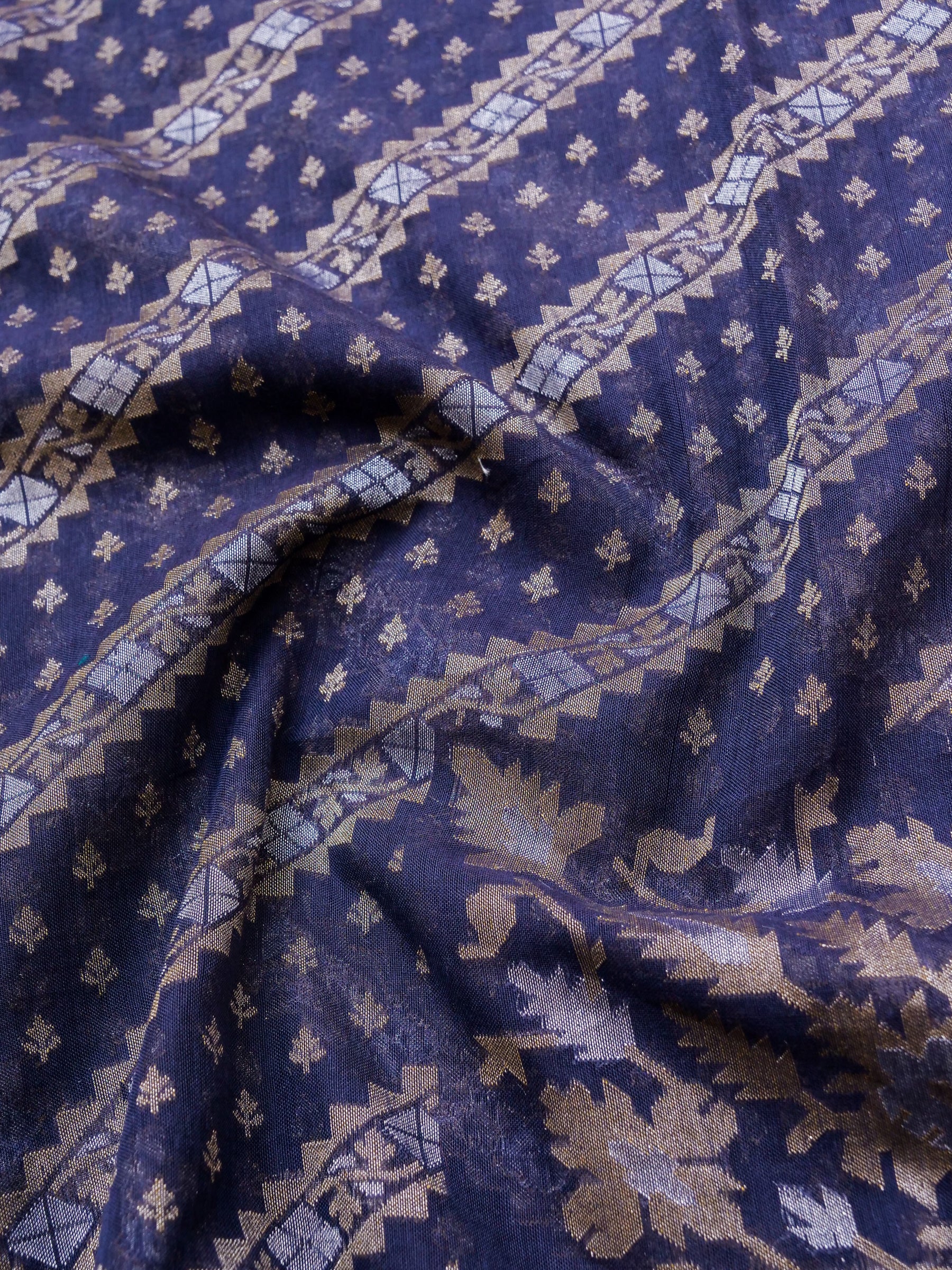 Banarasi Cotton Handloom Jamdani Ektara Saree - Khinkhwab