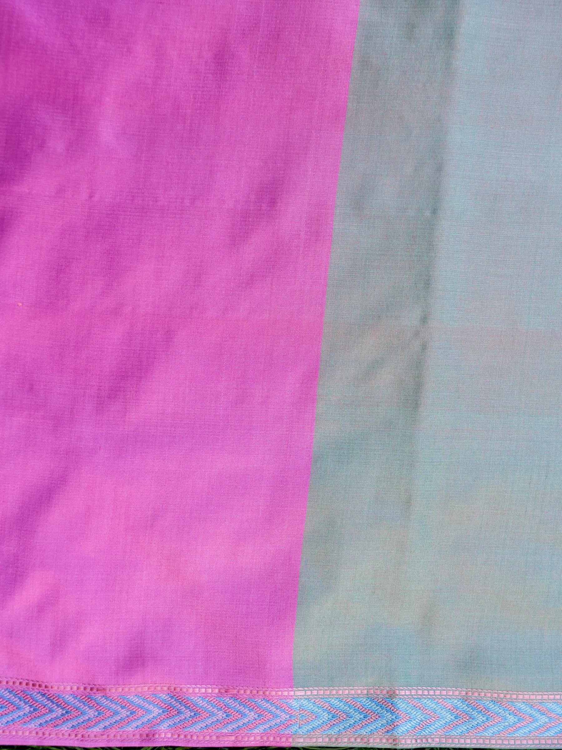 Handloom Banarasi Silk Sateen Tanchoi Saree with Skirt Border - Khinkhwab