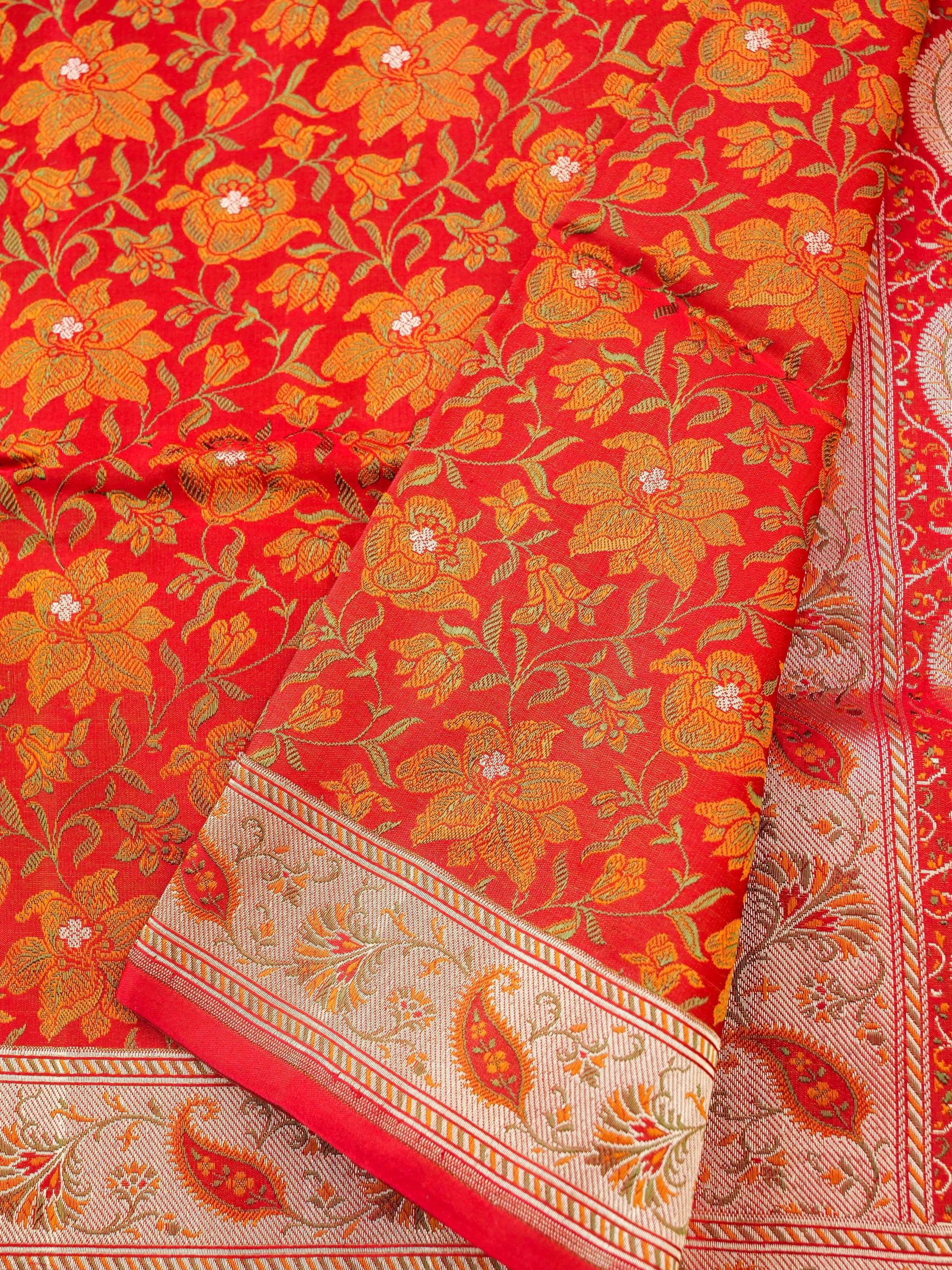 Handloom Banarasi Silk Sateen Tanchoi Saree with Resham - Khinkhwab