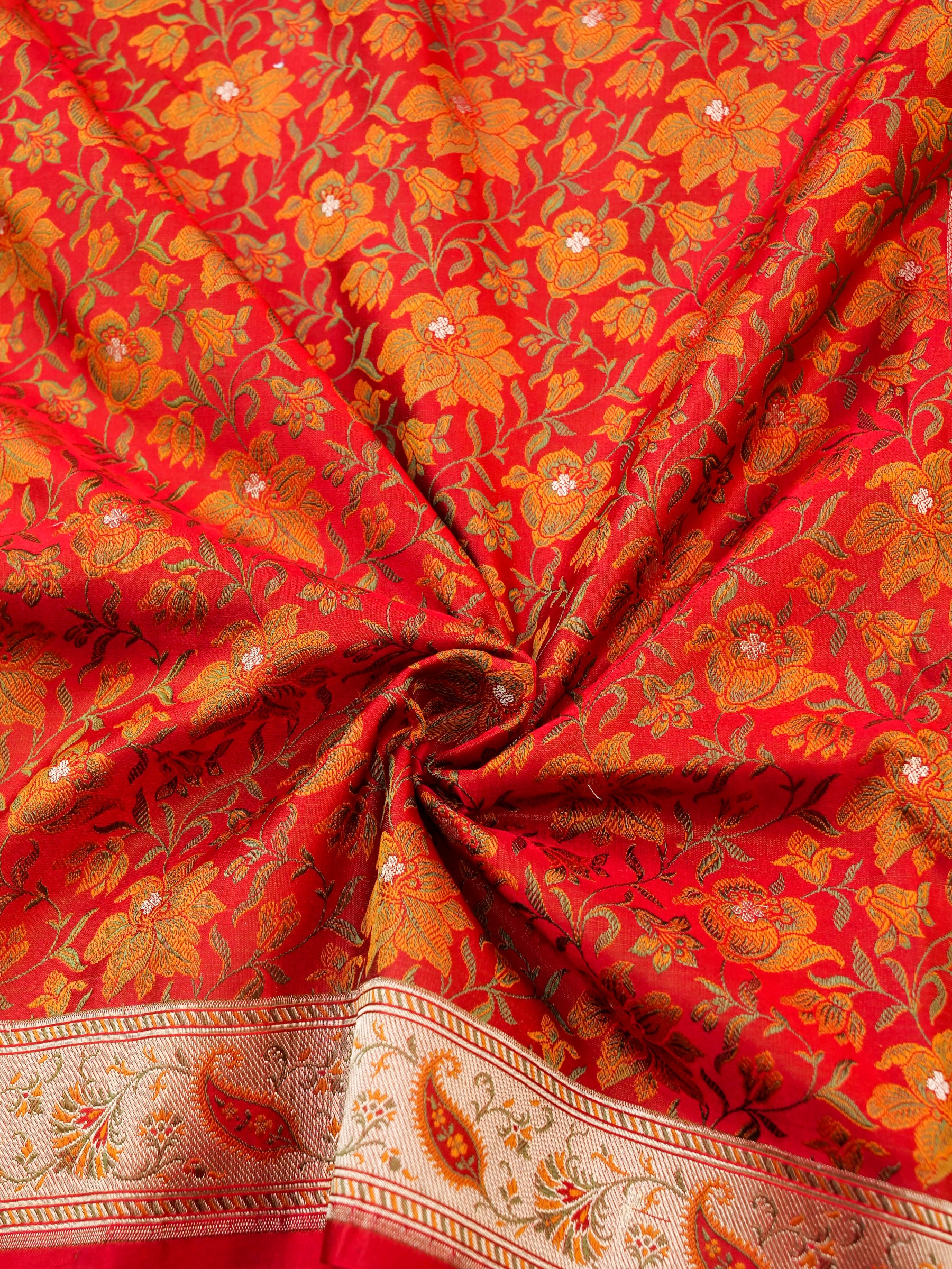 Handloom Banarasi Silk Sateen Tanchoi Saree with Resham - Khinkhwab