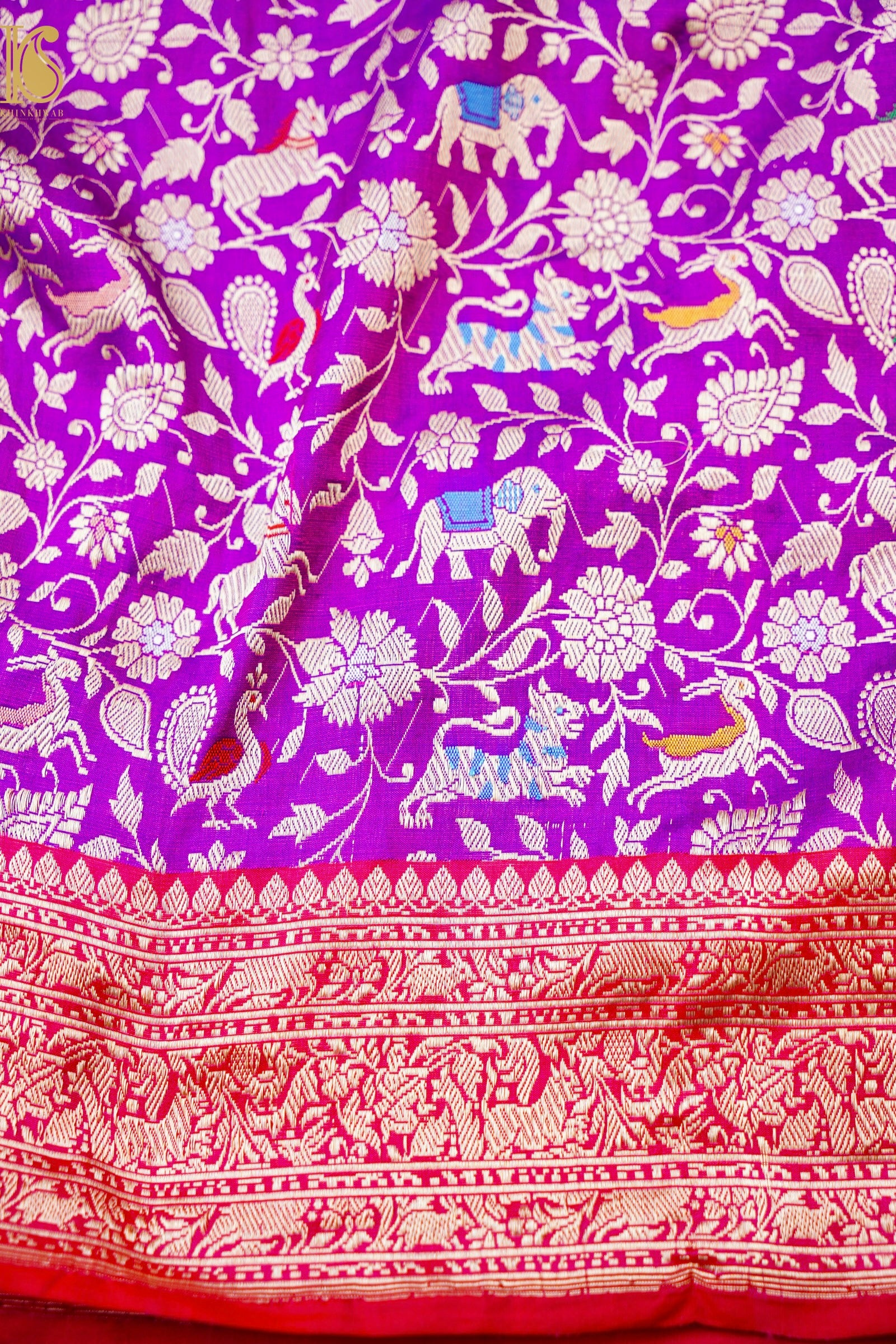 Handwoven Banarasi Katan Silk Shikargah Saree with Contrast Border