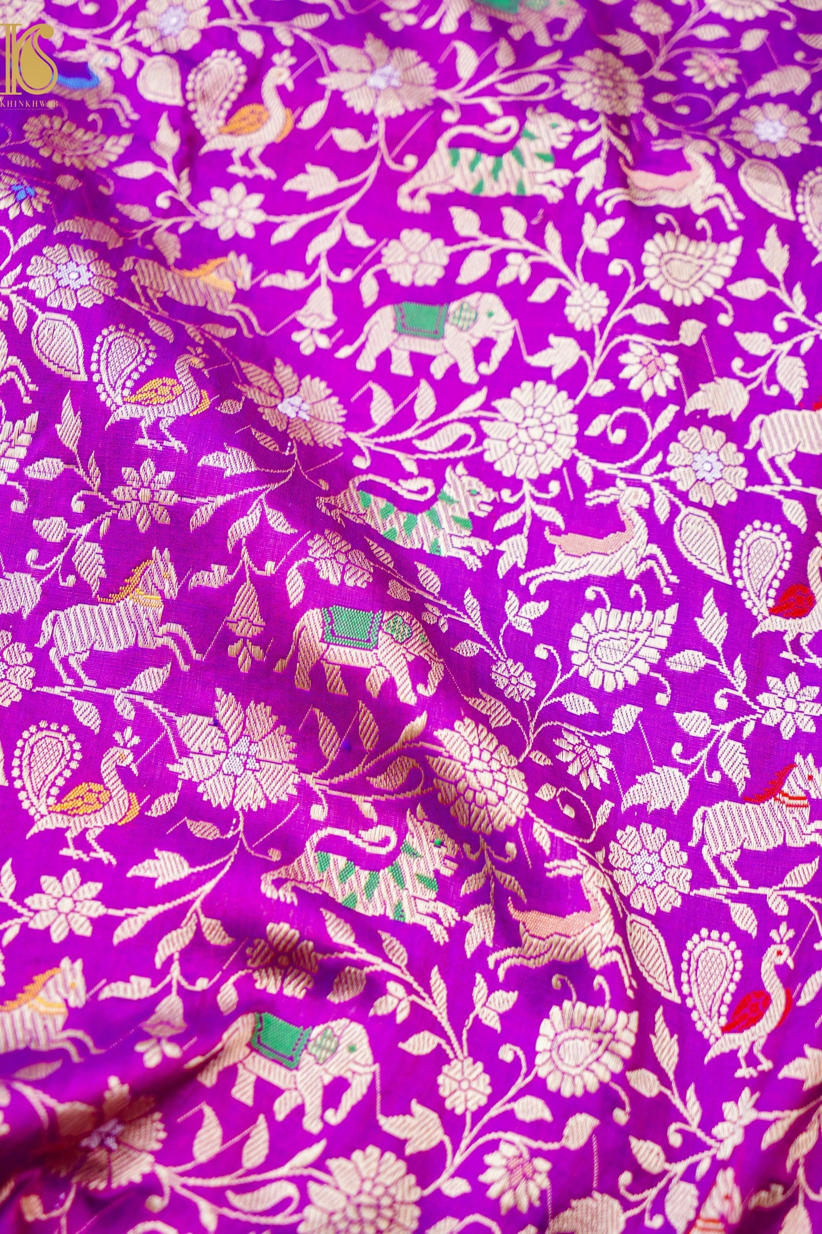 Handwoven Banarasi Katan Silk Shikargah Saree with Contrast Border