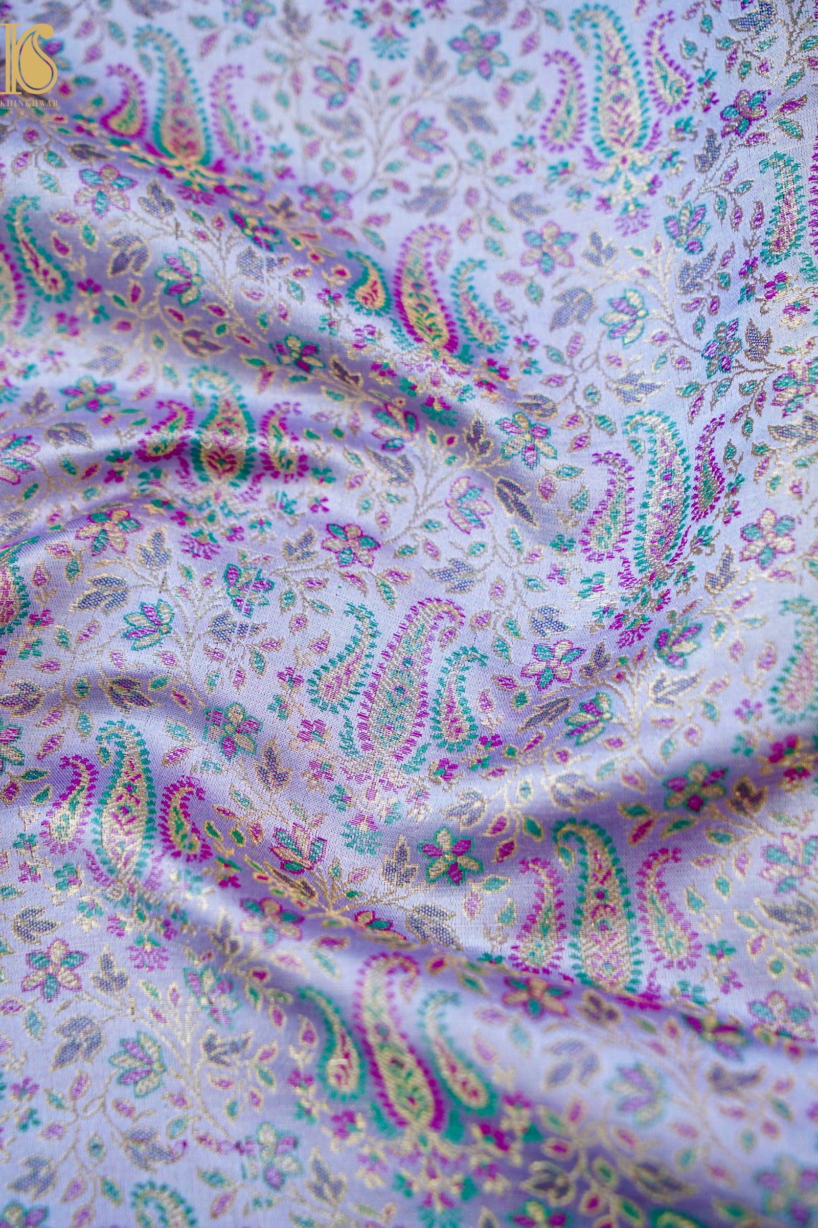 Handloom Banarasi Tanchoi Silk Nawabi Ambi Fabric