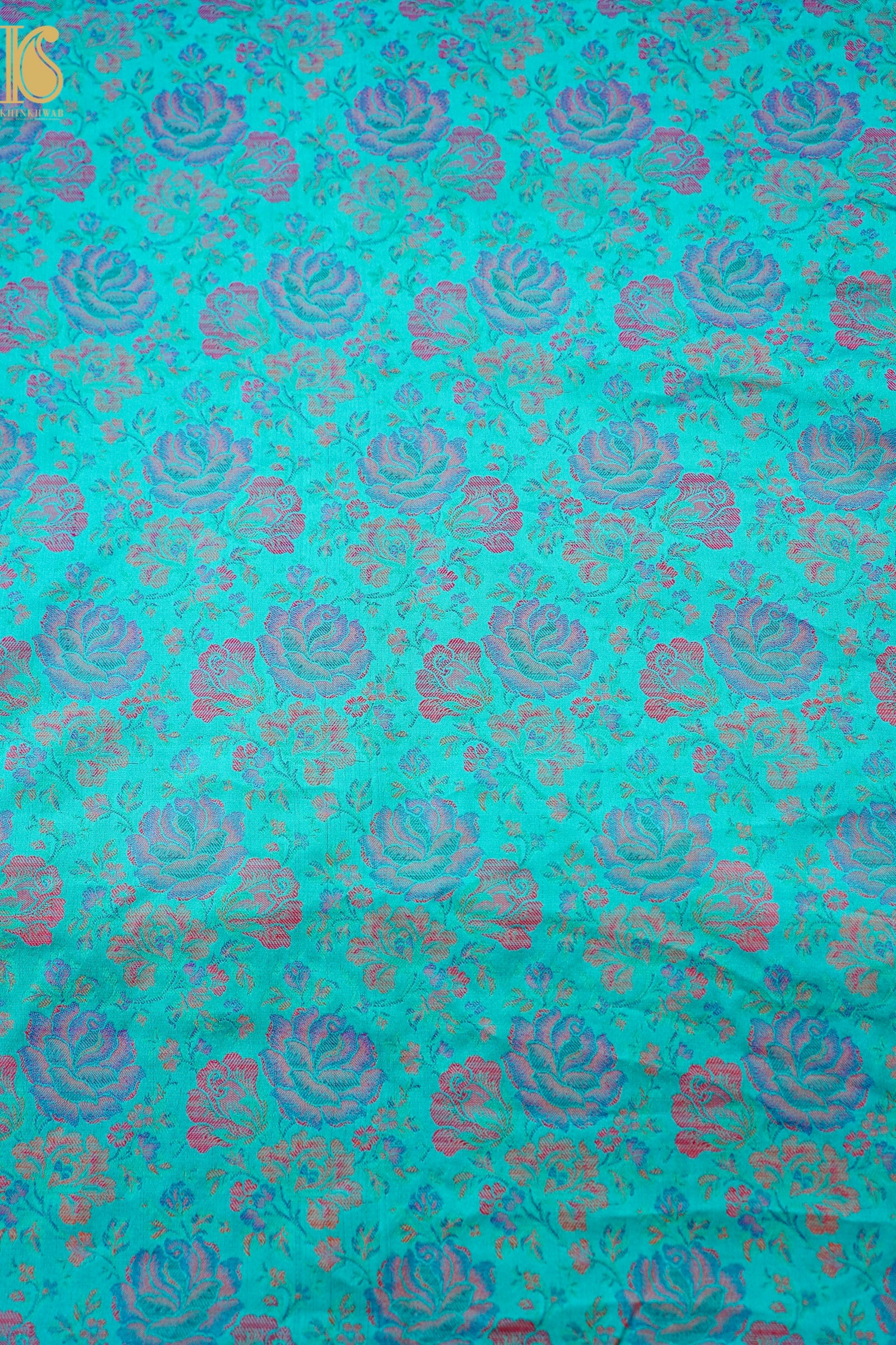 Handloom Banarasi Tanchoi Silk Rose Fabric