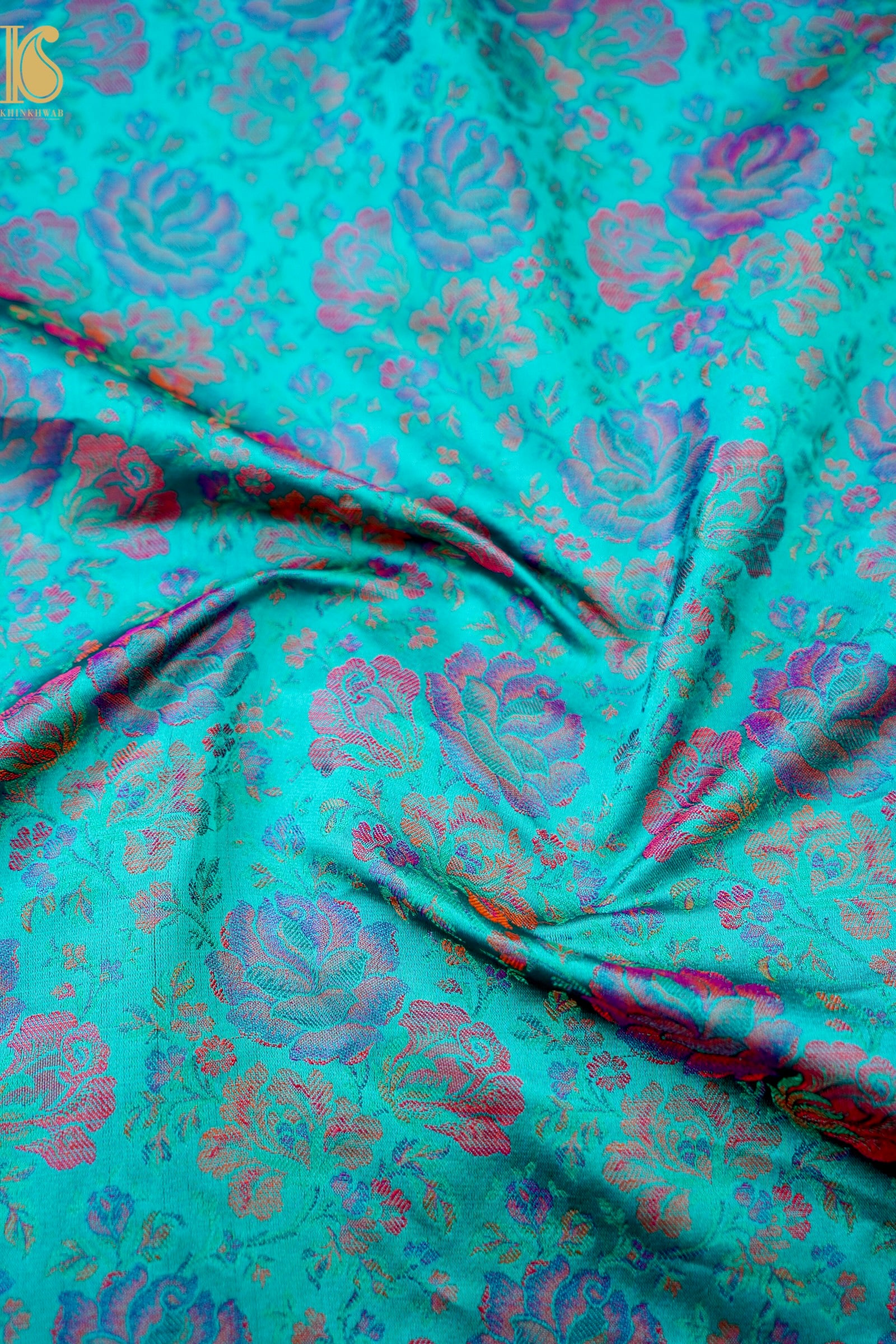 Handloom Banarasi Tanchoi Silk Rose Fabric