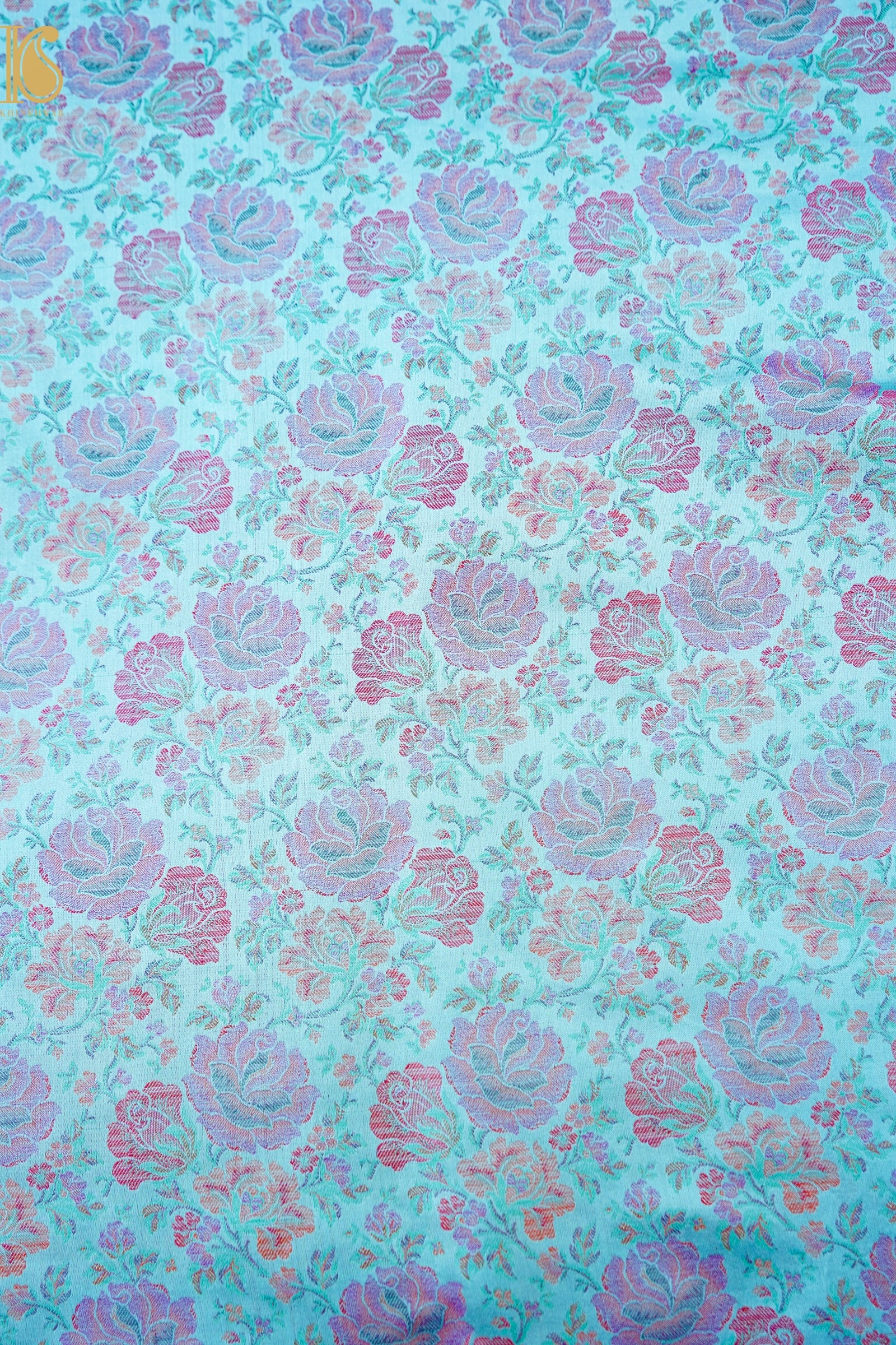 Handloom Banarasi Tanchoi Silk Rose Fabric