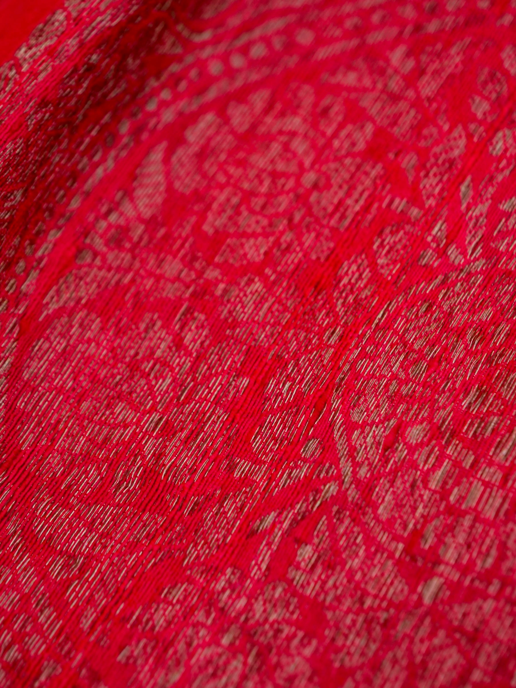 Handloom Raw Silk Kadhua Banarasi Saree in Red with Chanda Boota - Khinkhwab