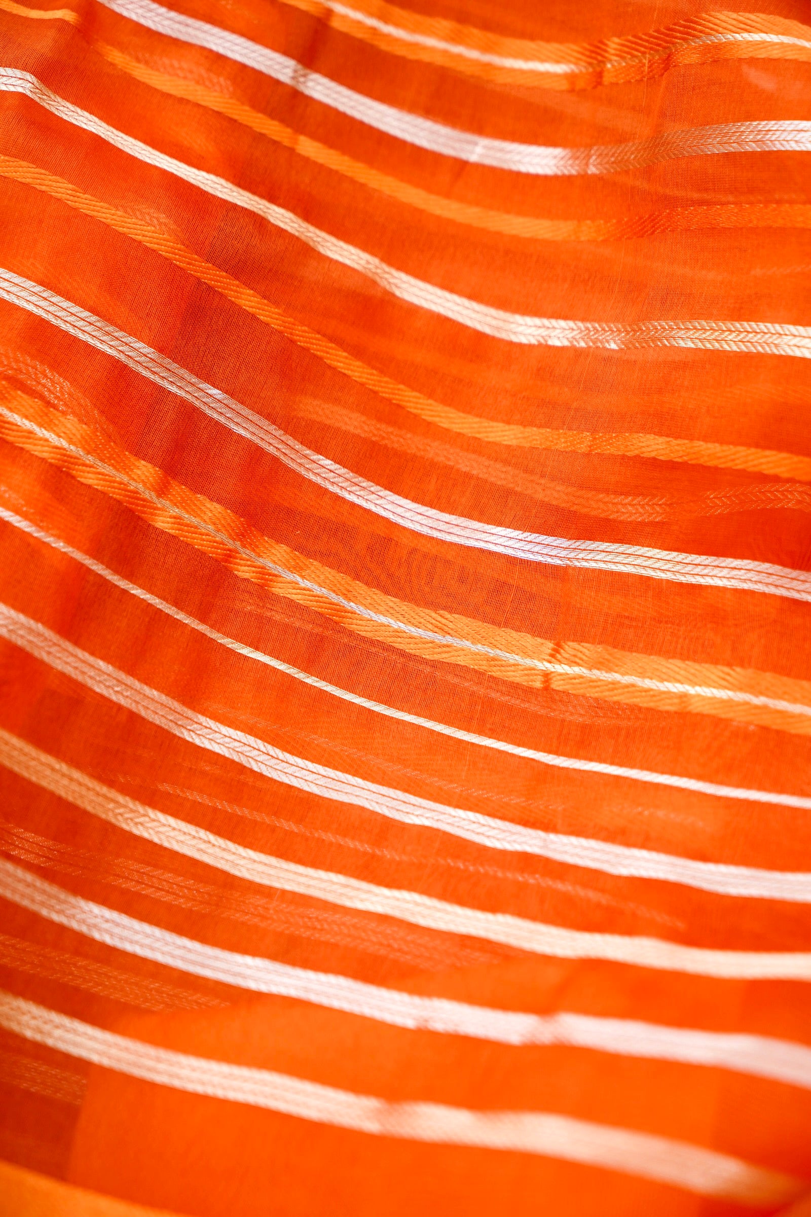 Handloom Kora Silk Banarasi Striped Saree in Orange - Khinkhwab