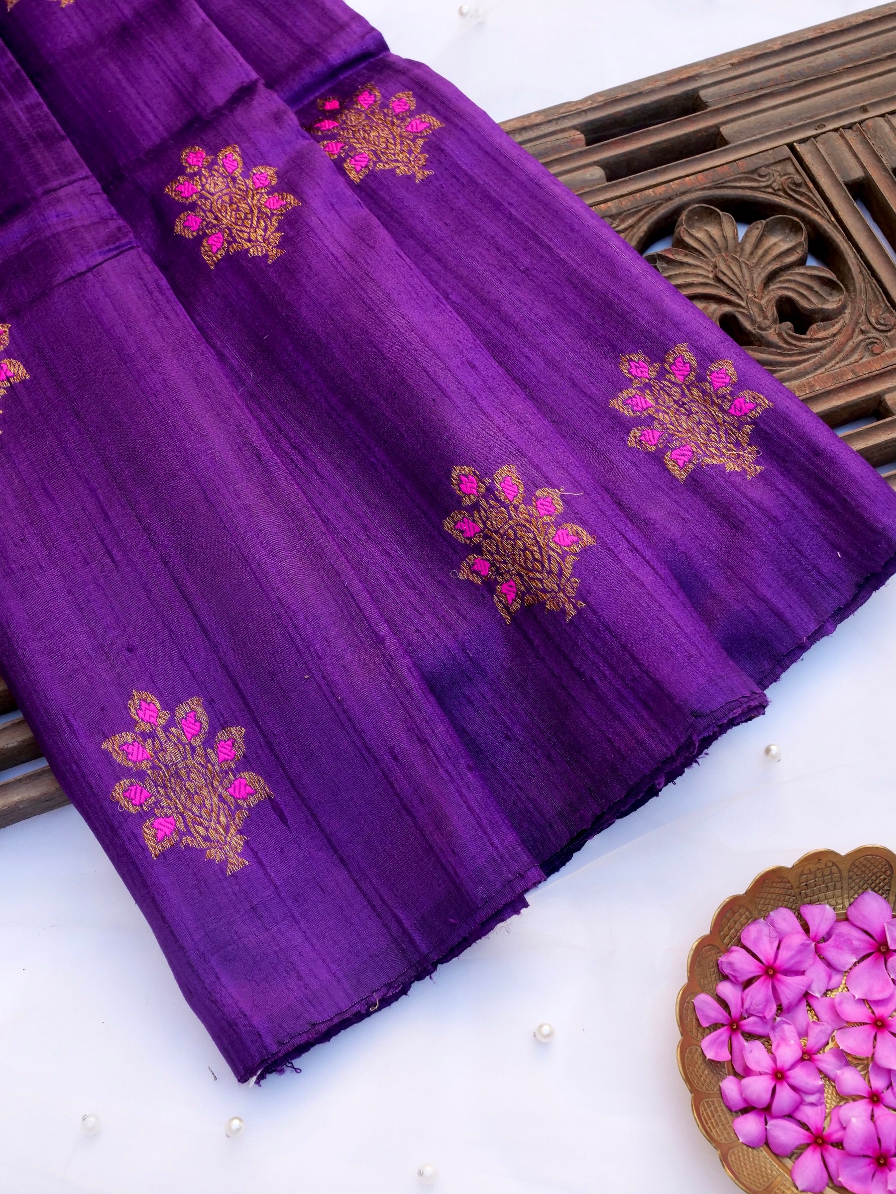 Handloom Raw Silk Kadhua Banarasi Saree in Purple - Khinkhwab