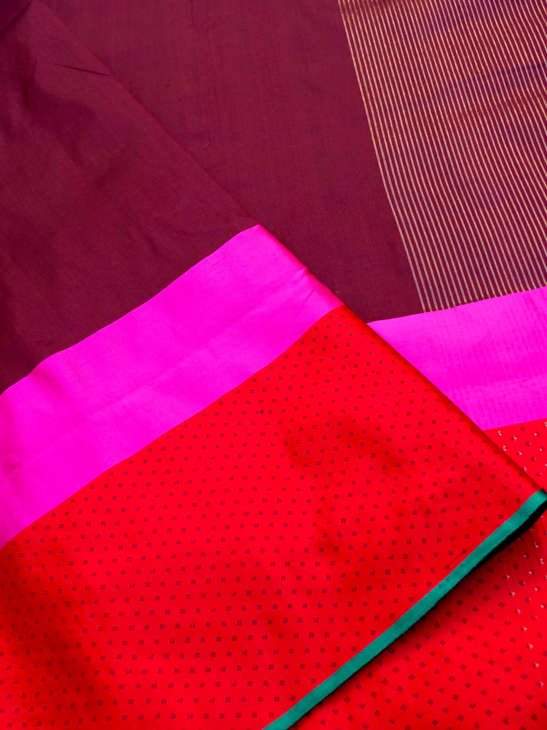 Handwoven Pure Mashru Silk Banarasi Saree in Wine - Khinkhwab