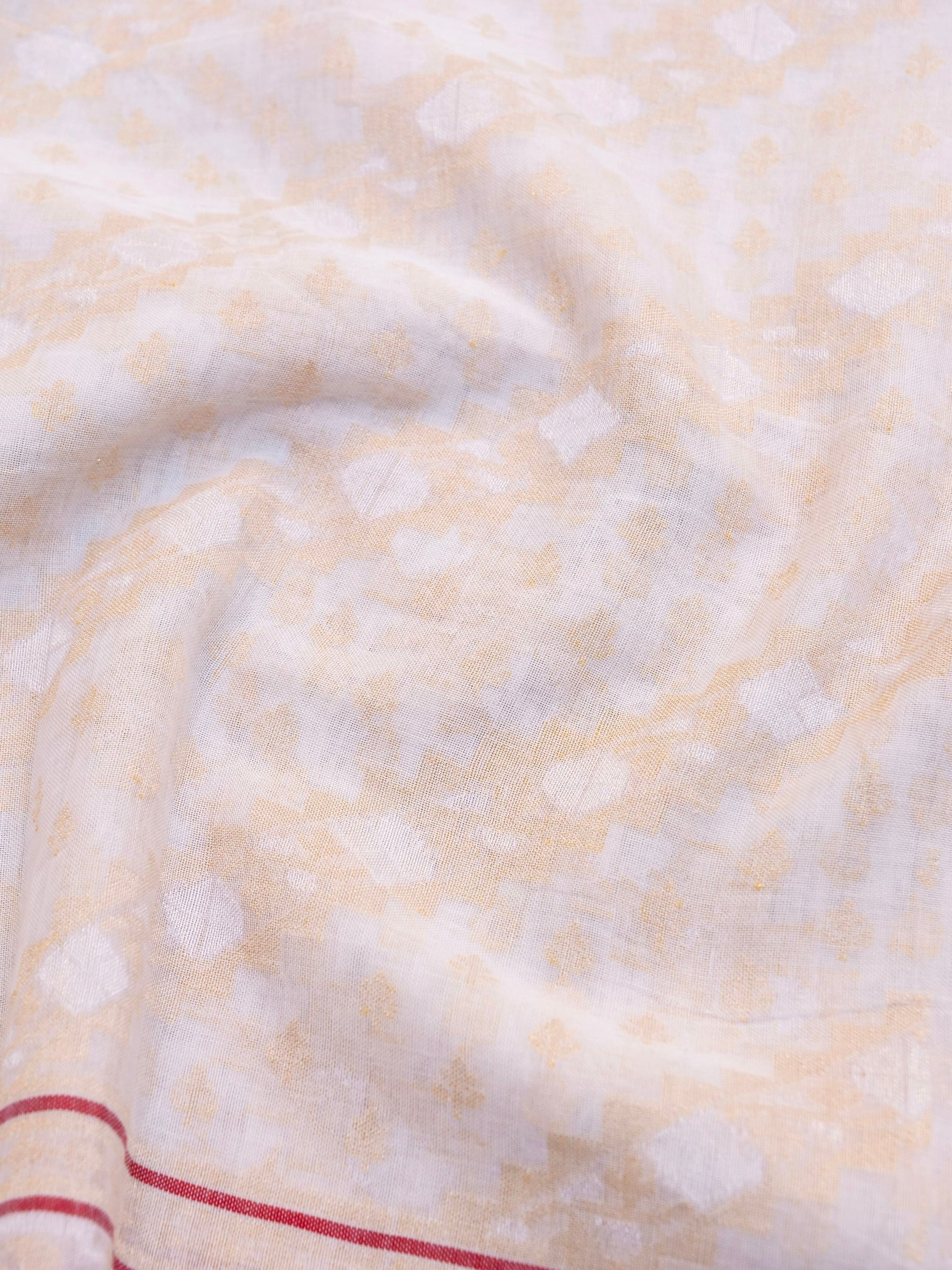 Banarasi Cotton Handloom Jamdani Ektara Saree in White - Khinkhwab