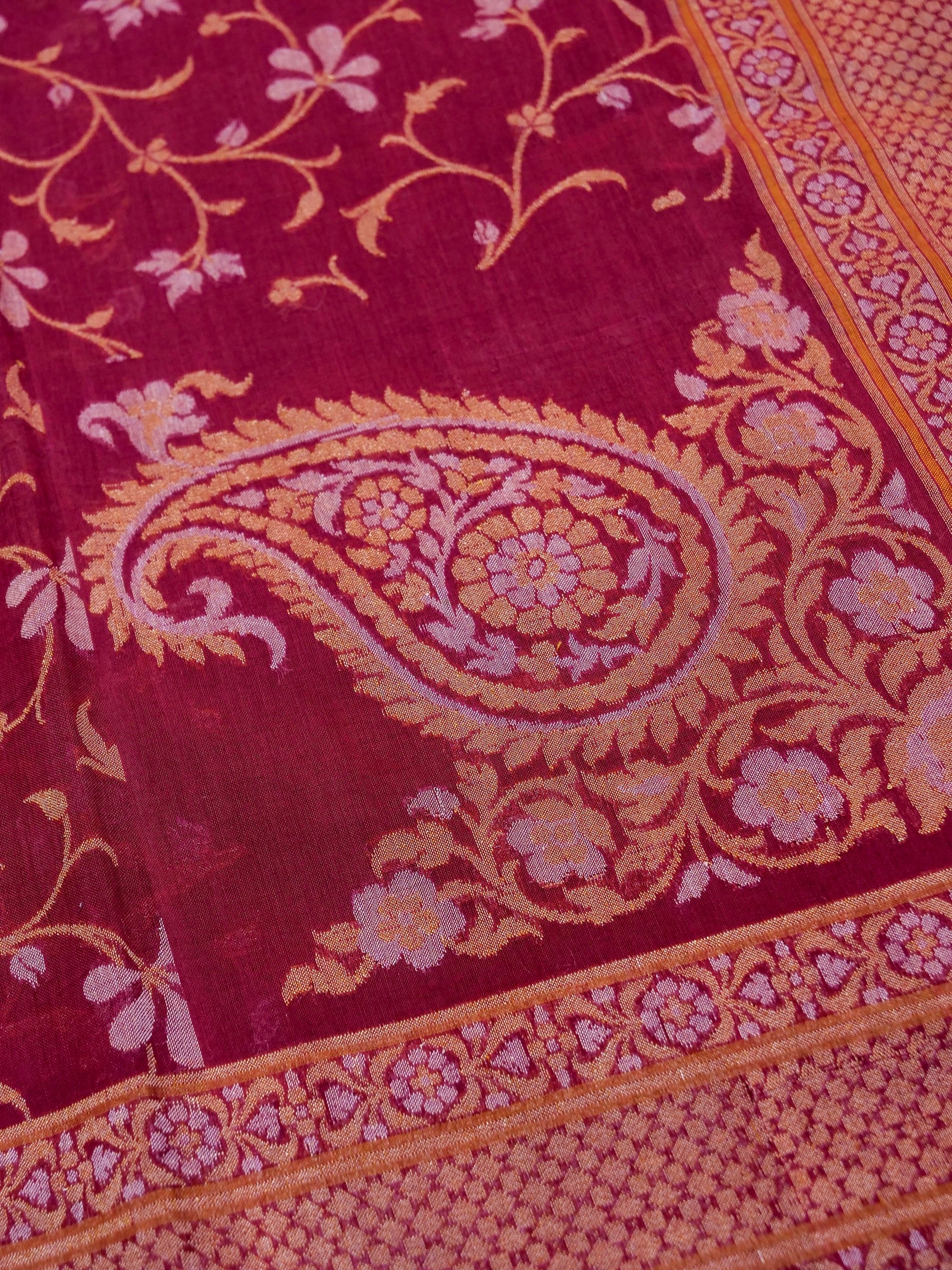 Banarasi Cotton Handloom Jamdani Ektara Saree in Red - Khinkhwab
