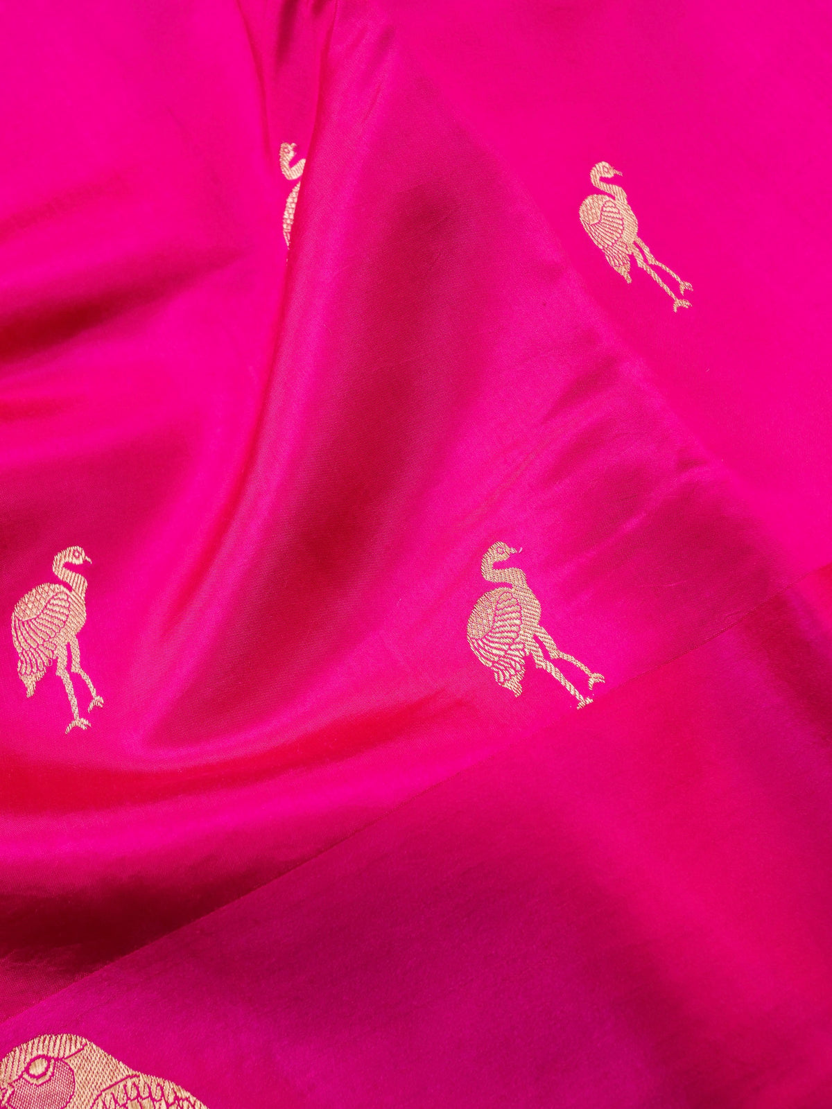 Handwoven Banarasi Katan Silk Bird Motif Saree in Rani Pink