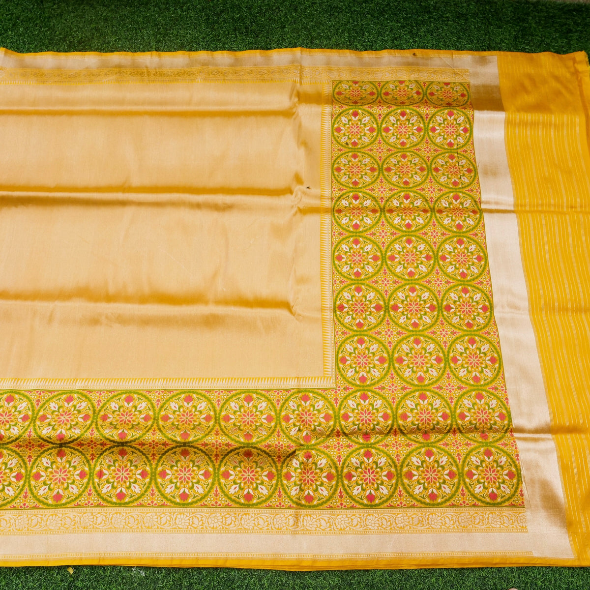 Handwoven Banarasi Katan Silk Tissue Tilfi Skirt Border Saree in Antique Gold