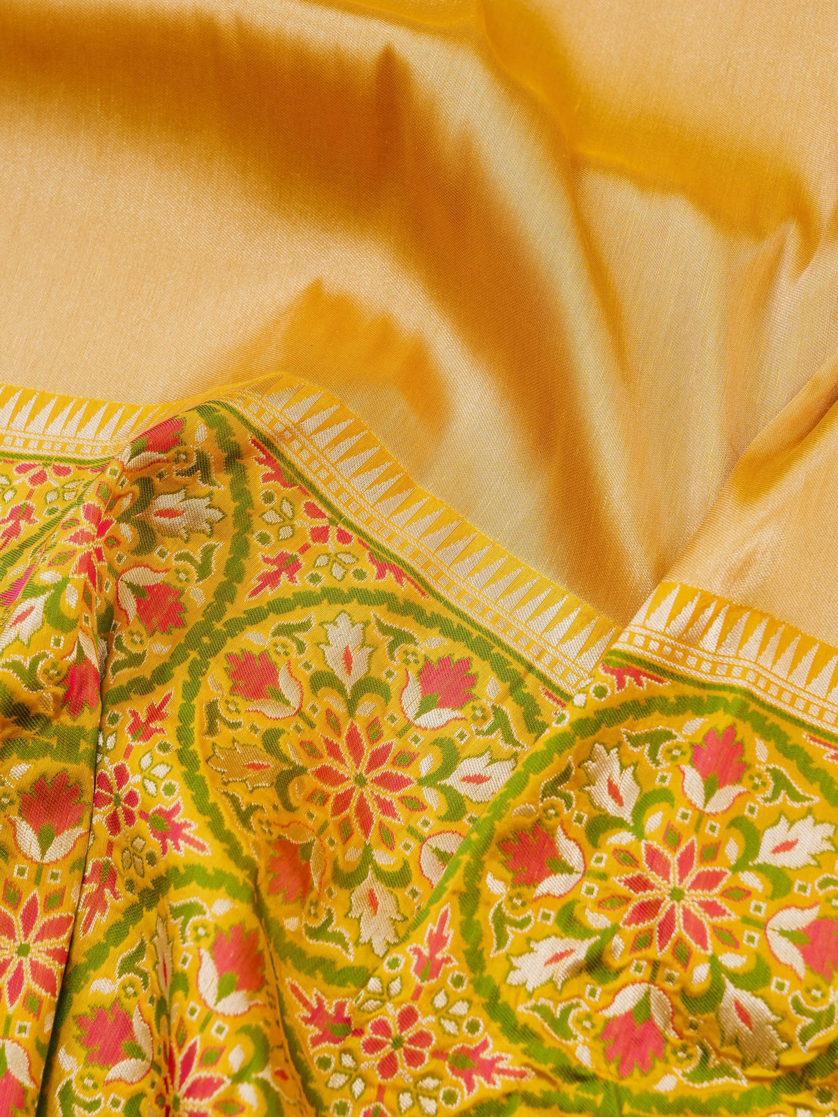 Handwoven Banarasi Katan Silk Tissue Tilfi Skirt Border Saree in Antique Gold