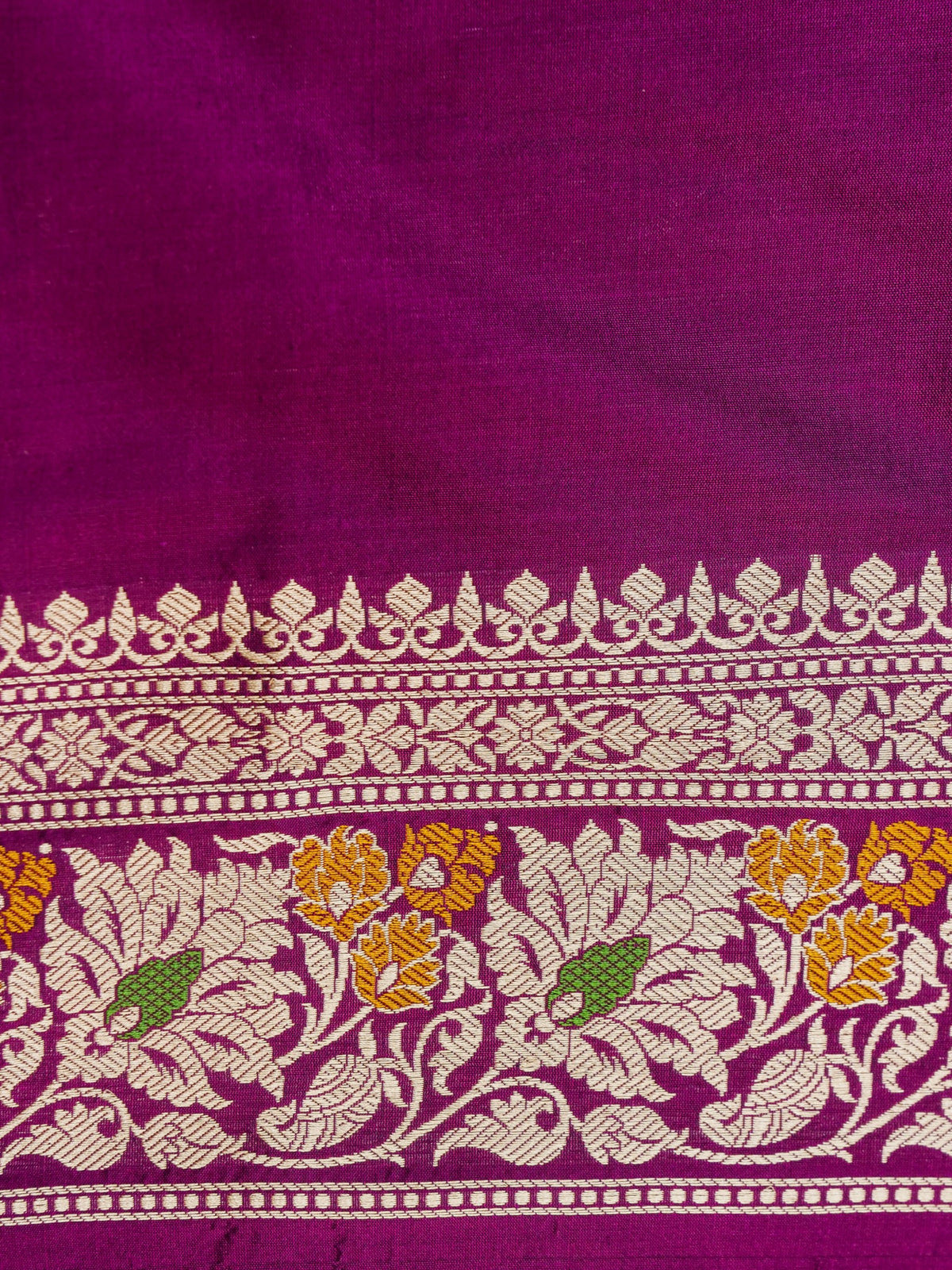 Handwoven Banarasi Tanchoi Silk Saree with Mina Border in Magenta