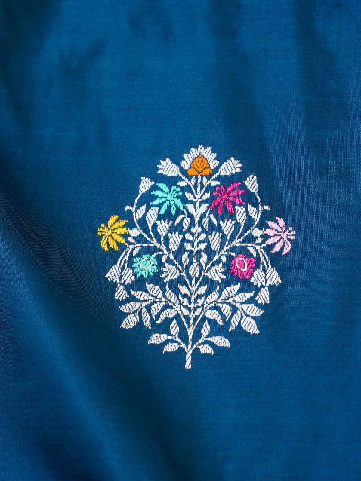 Handwoven Banarasi Katan Silk Kadwa Mina Boota Saree in Prussian Blue