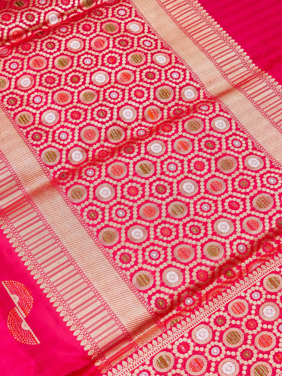 Handwoven Banarasi Katan Silk Double Tani Alfi Boota Saree in Cerise Pink