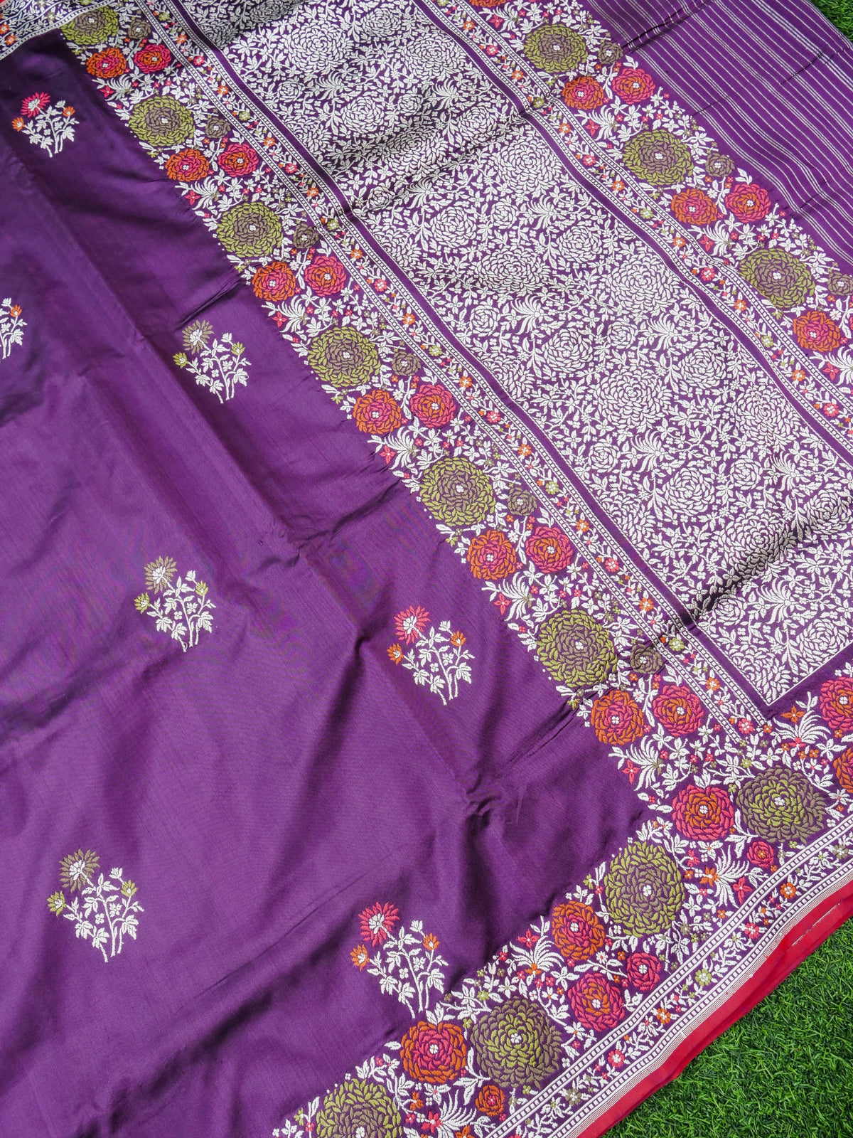 Handwoven Banarasi Katan Silk Kadwa Saree with Floral Border in Purple