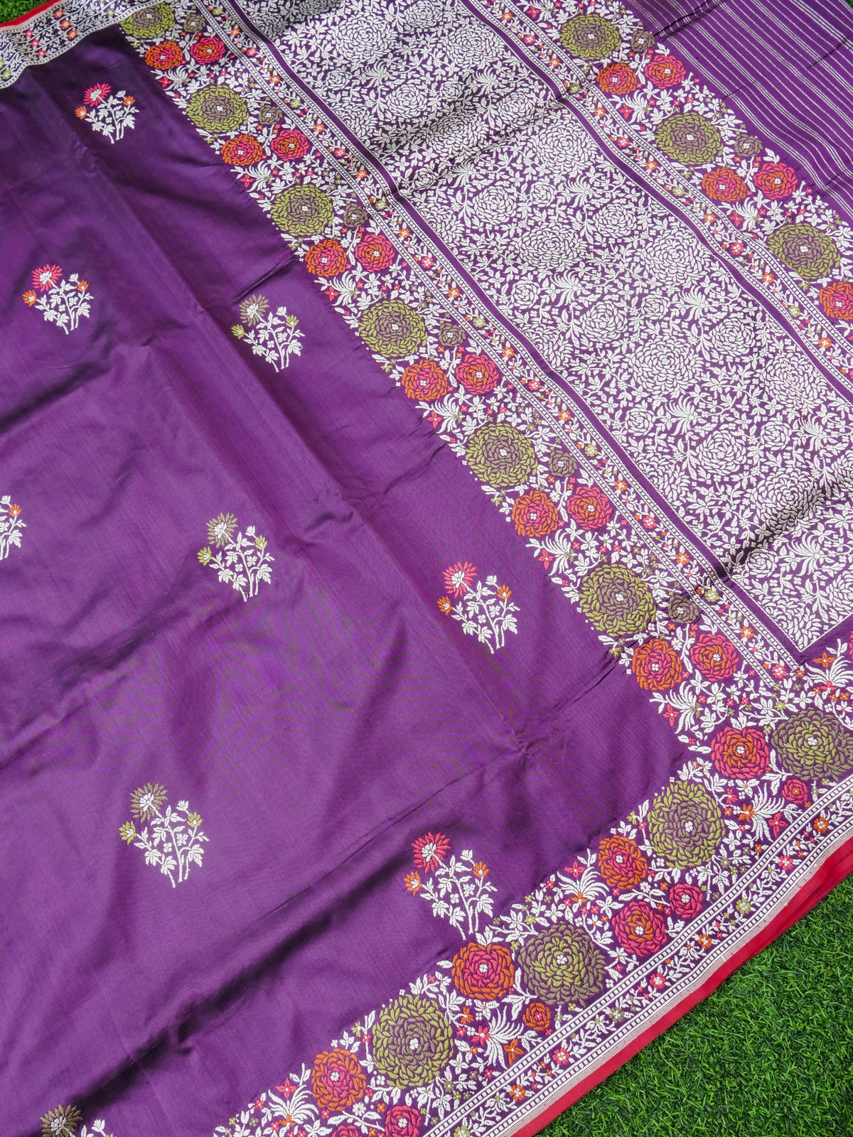 Handwoven Banarasi Katan Silk Kadwa Saree with Floral Border in Purple