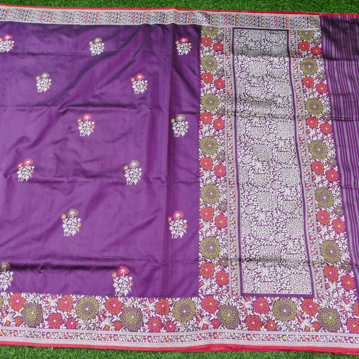 Handwoven Banarasi Katan Silk Kadwa Saree with Floral Border in Purple